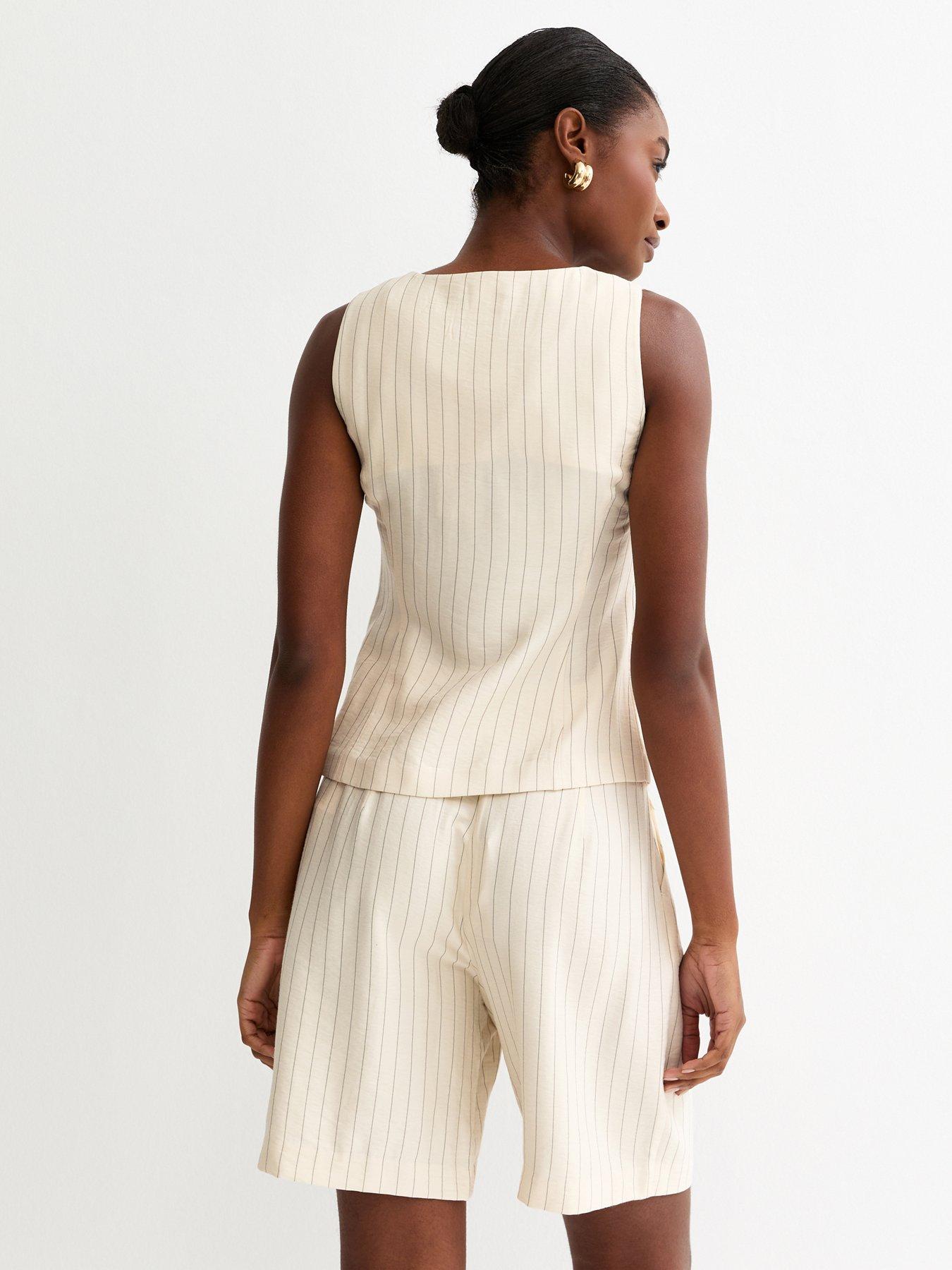  image of new-look-stripe-square-neck-waistcoat-cream