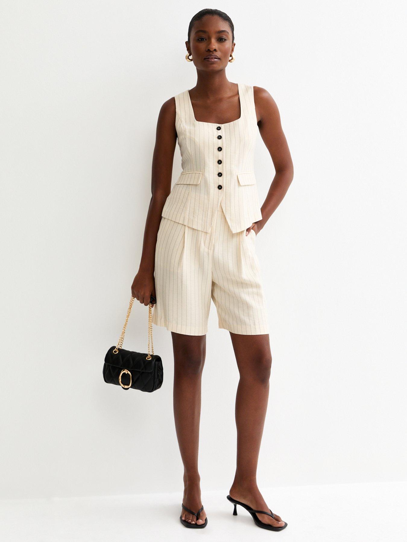  image of new-look-stripe-square-neck-waistcoat-cream