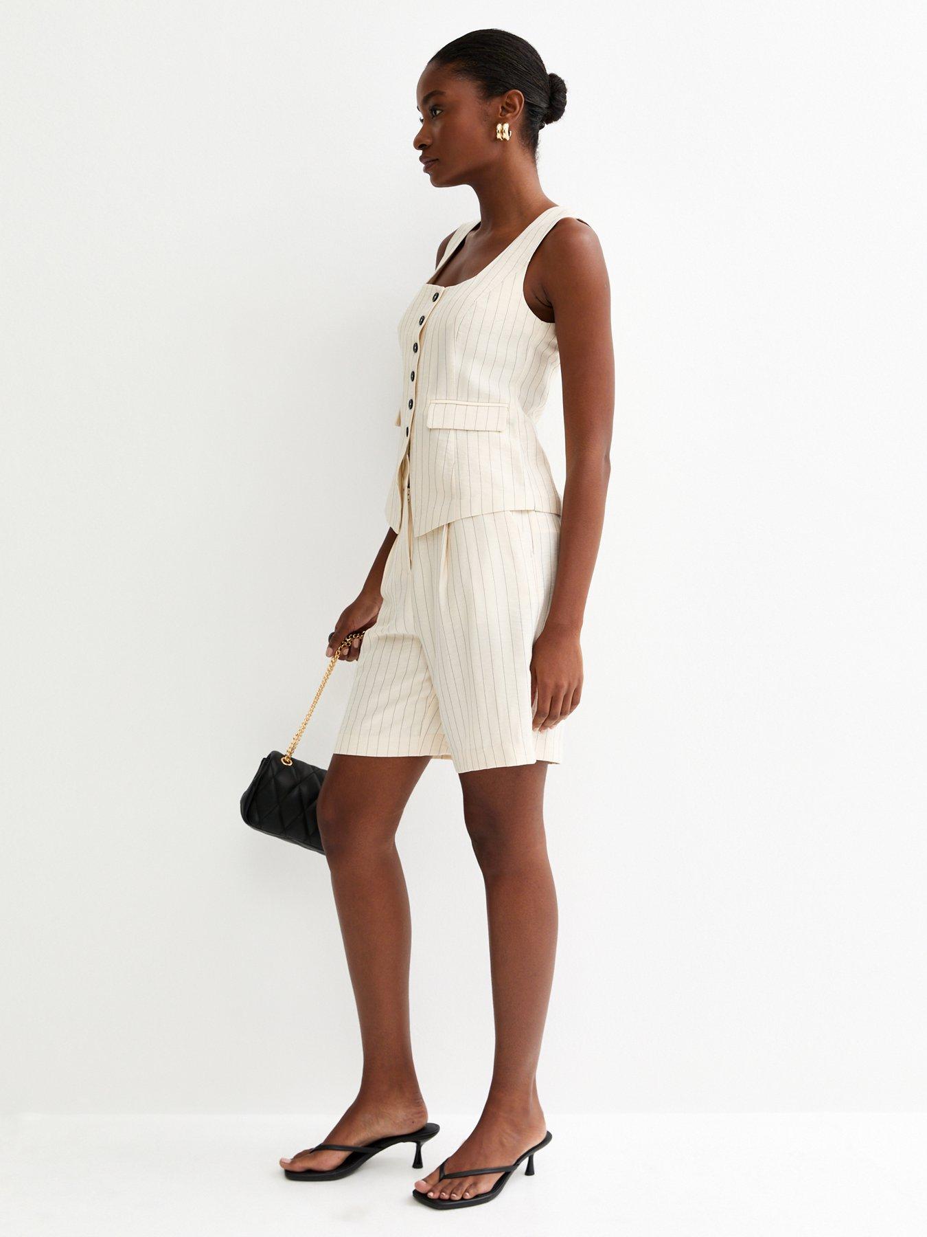  image of new-look-stripe-square-neck-waistcoat-cream
