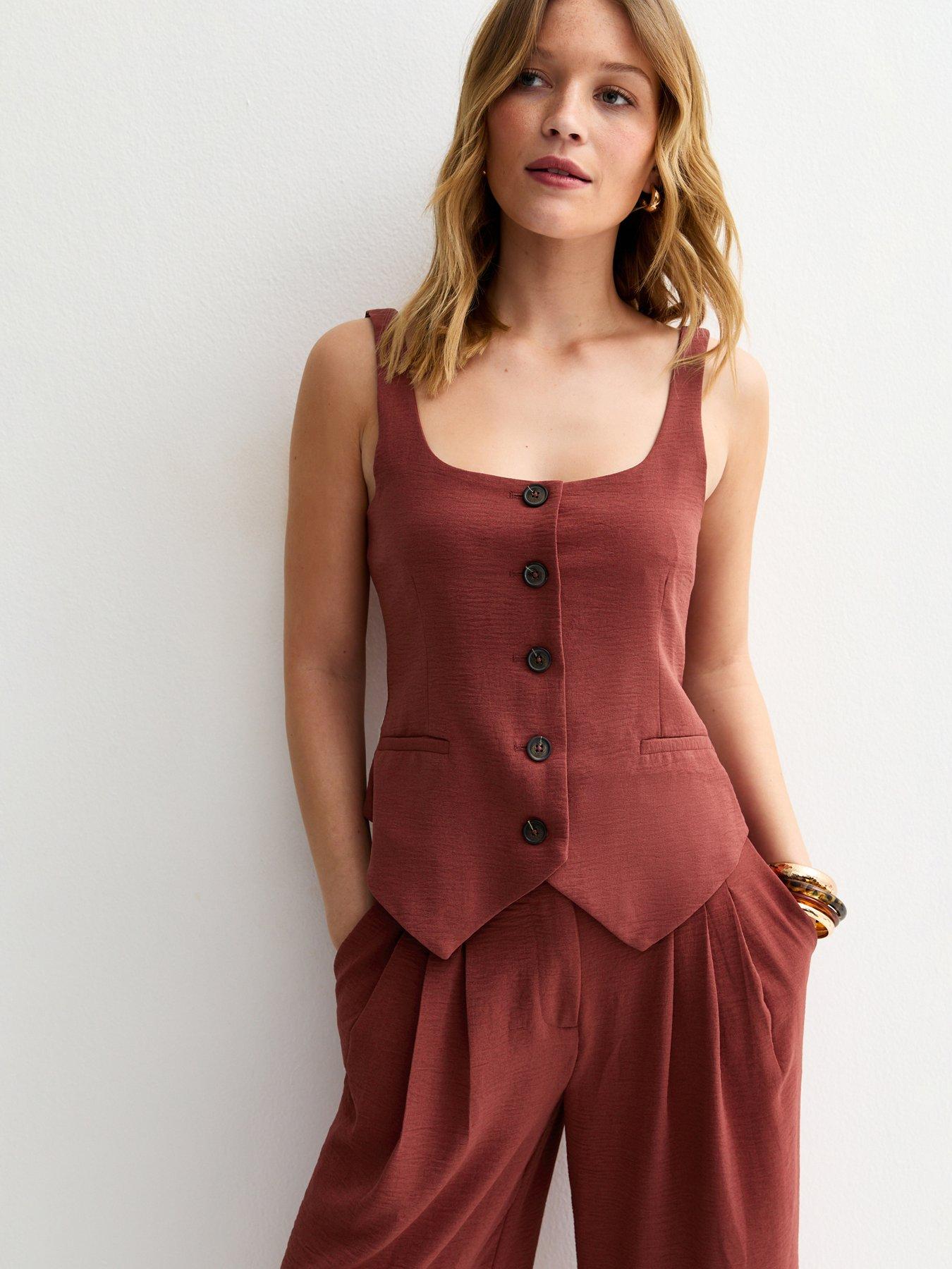 front image of new-look-red-scoop-neck-button-up-waistcoat