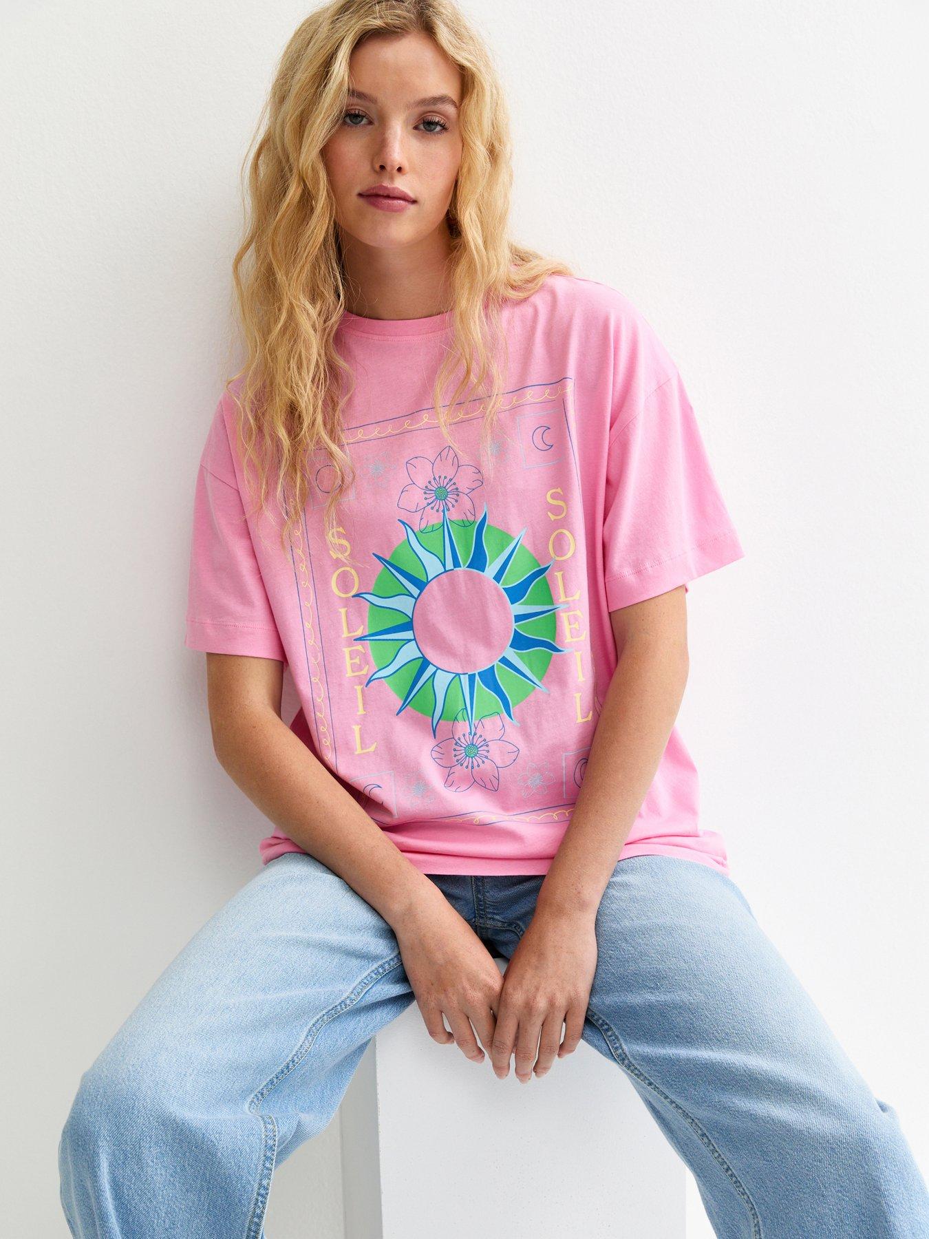 New Look Bright Pink Soleil Mystic Print Oversized T-shirt