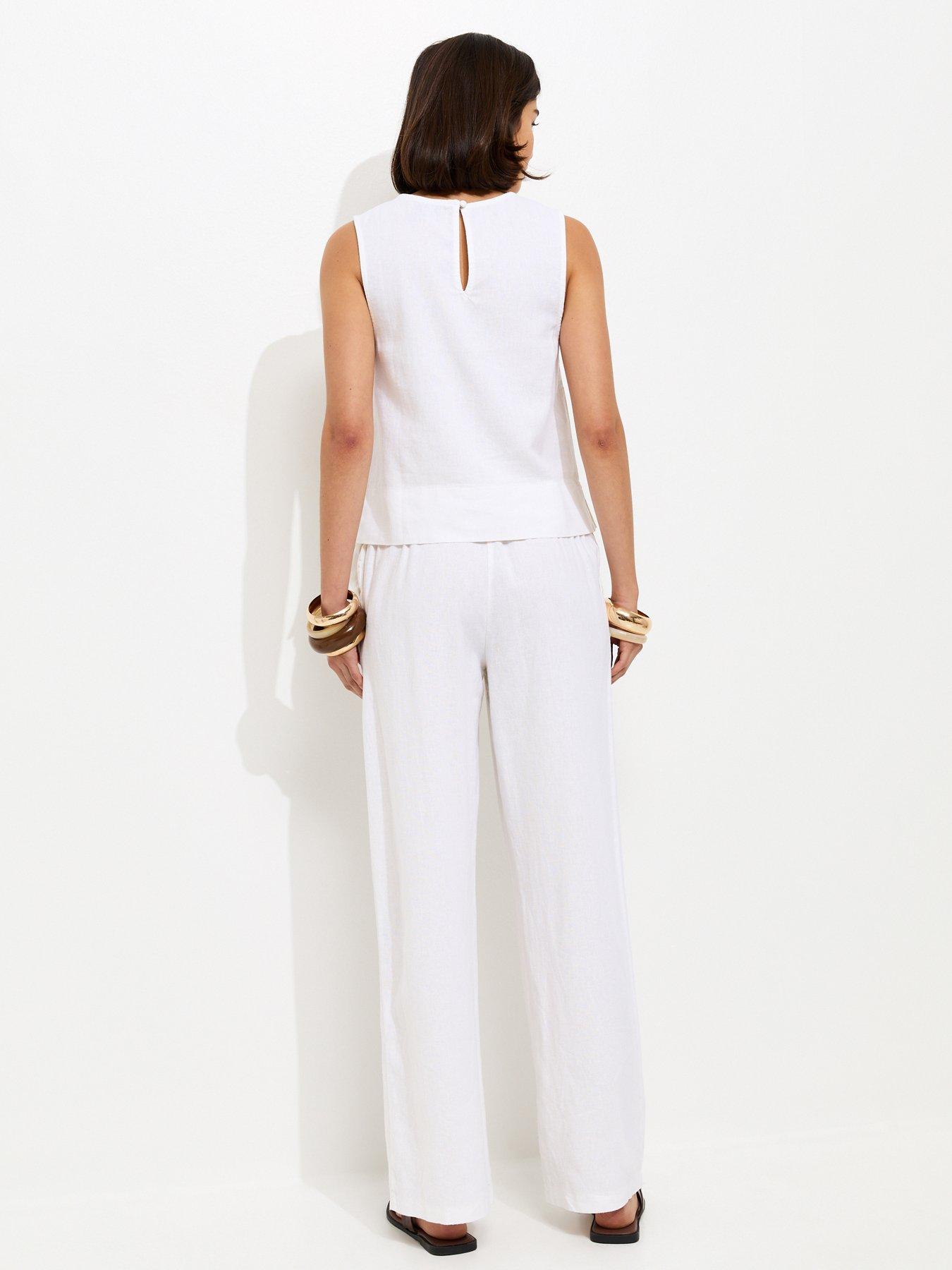 Image 2 of 5 of New Look White Linen Blend Drawstring Wide Leg Trousers