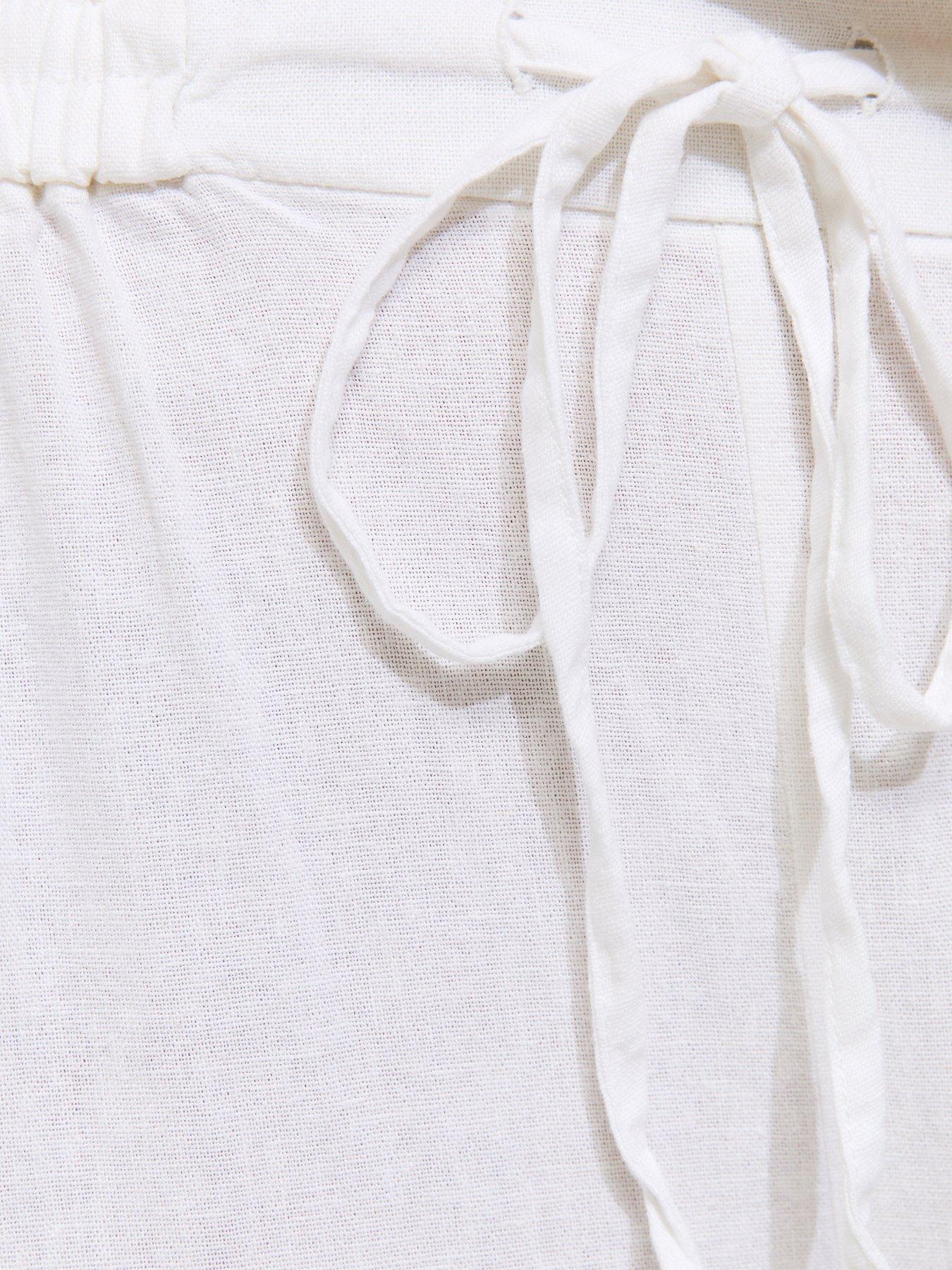 Image 5 of 5 of New Look White Linen Blend Drawstring Wide Leg Trousers