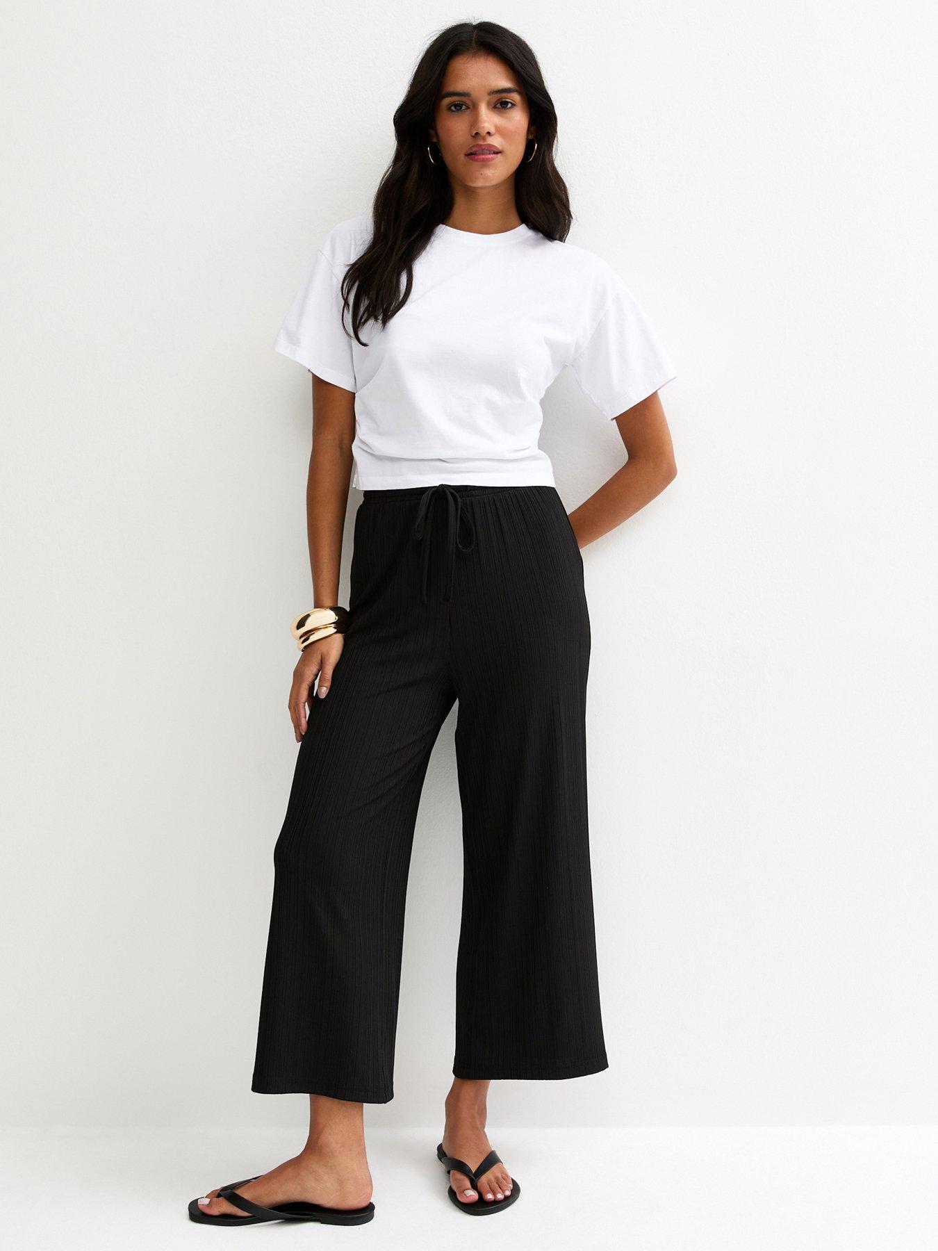 new-look-ribbed-cropped-wide-leg-trousers-black