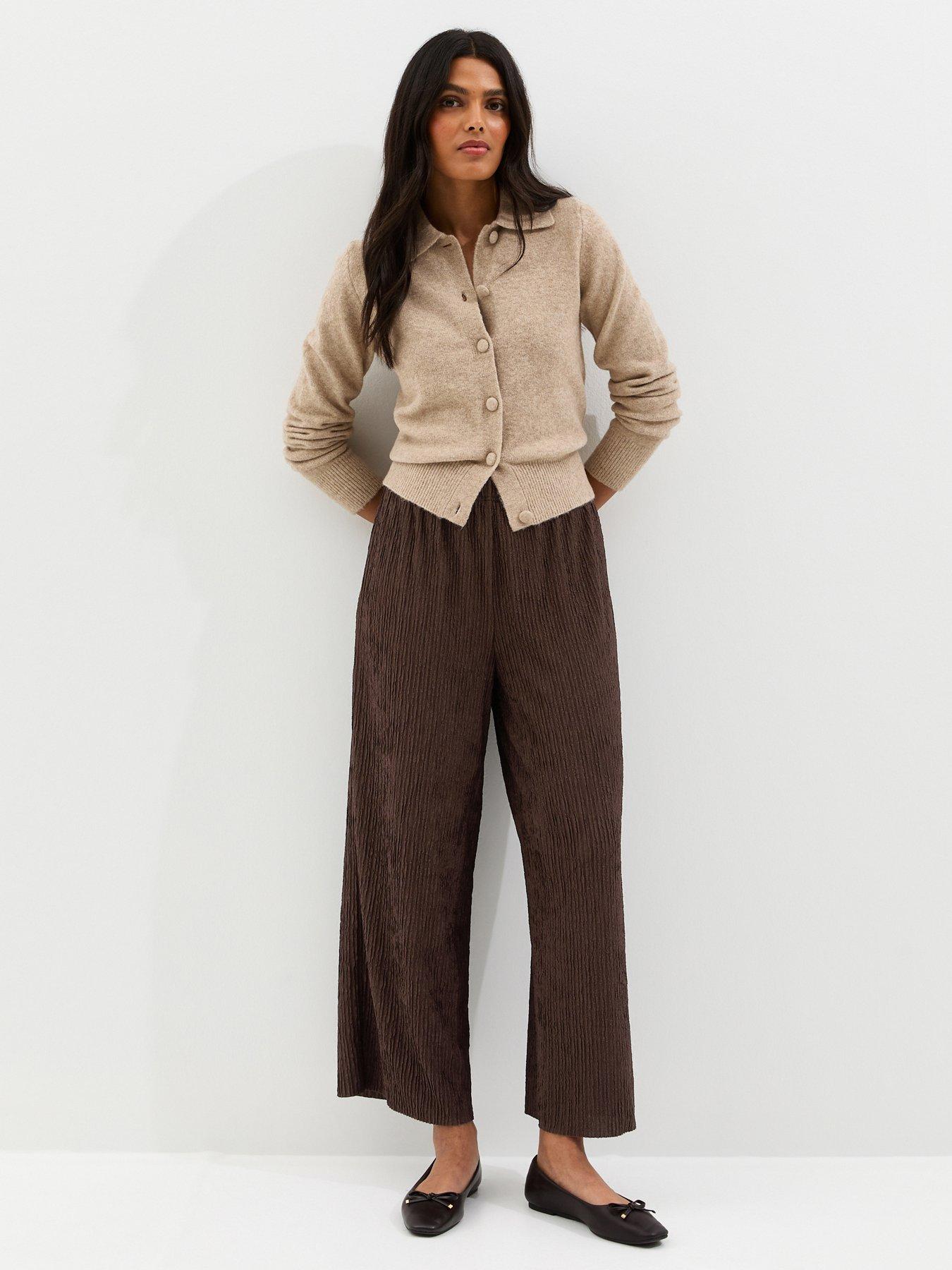 new-look-textured-jersey-wide-leg-trousers-brown