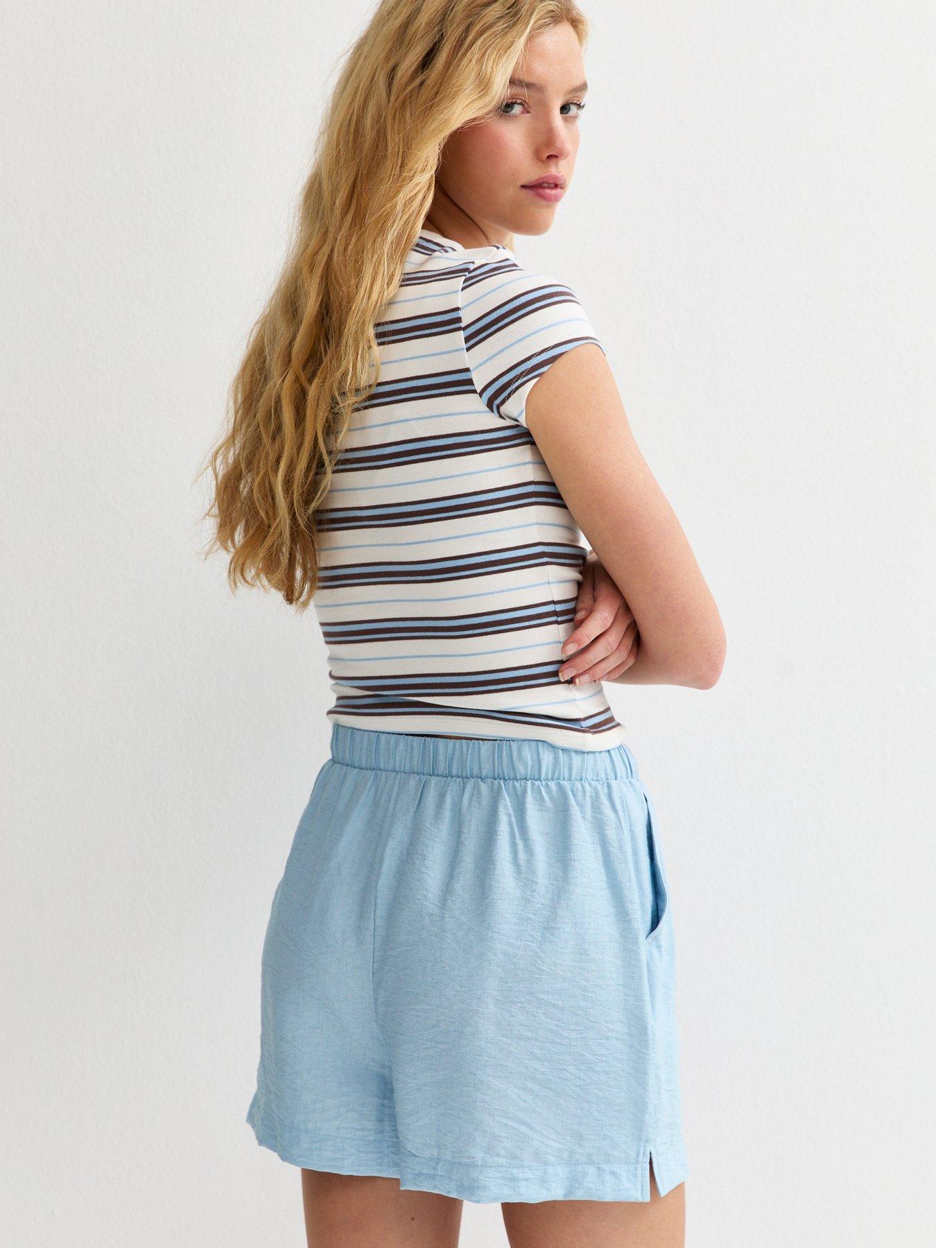 stillFront image of new-look-light-blue-woven-drawstring-shorts
