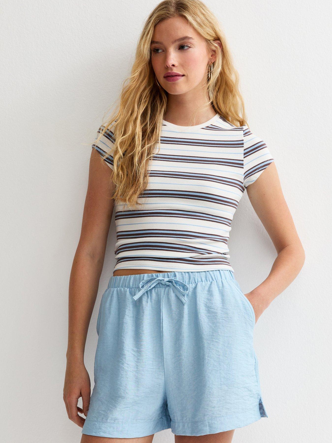  image of new-look-light-blue-woven-drawstring-shorts