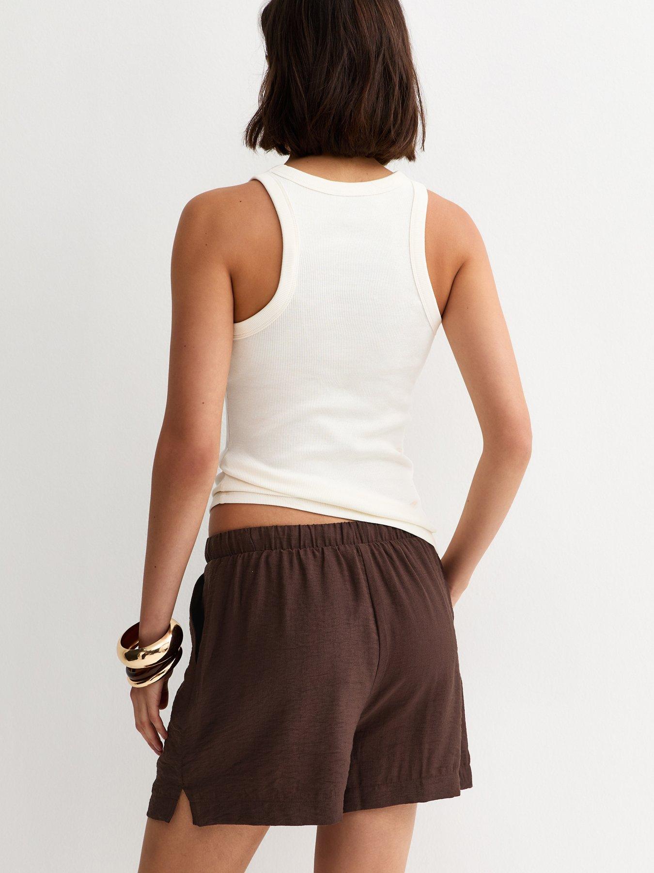  image of new-look-dark-brown-woven-drawstring-shorts