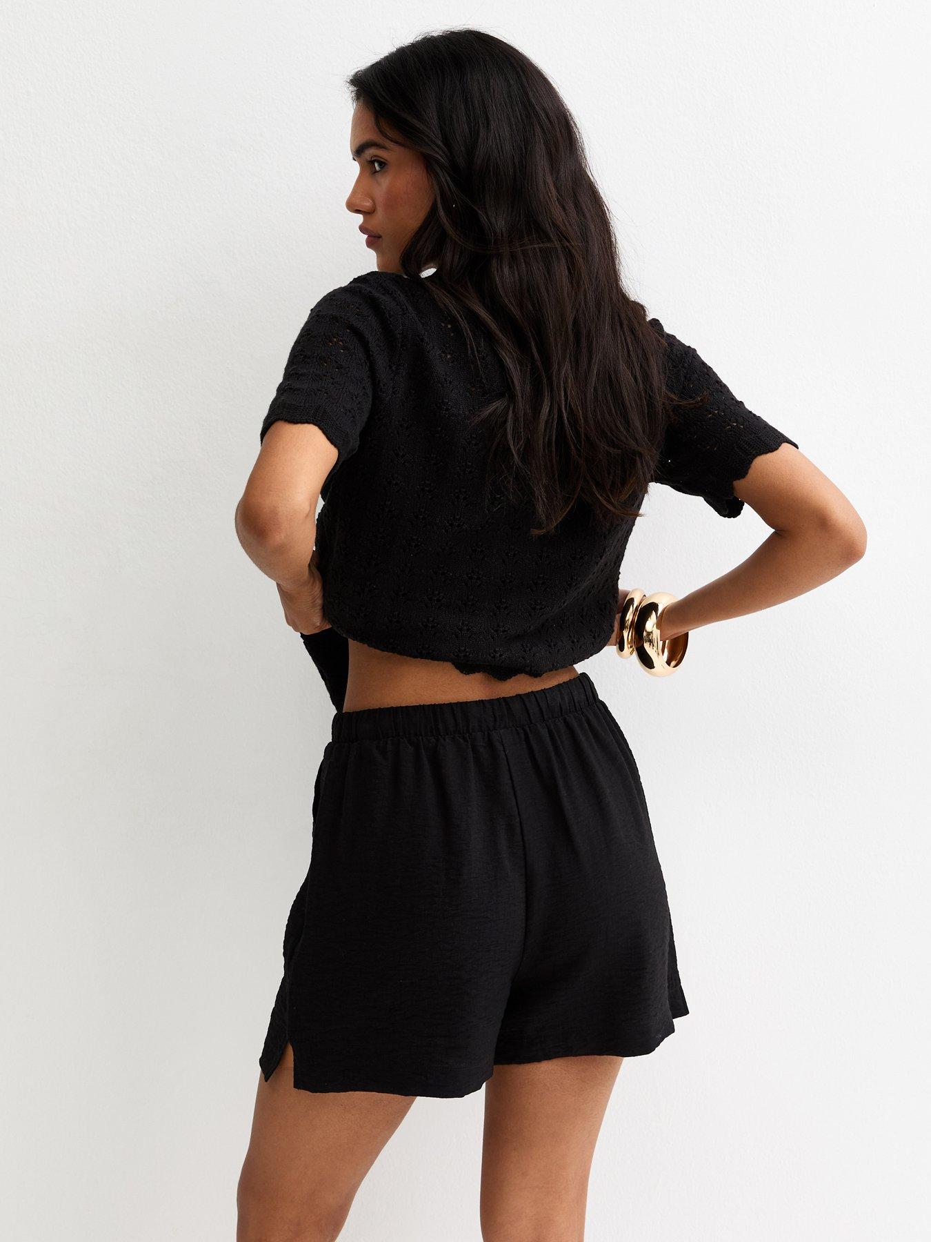 stillFront image of new-look-black-woven-drawstring-shorts