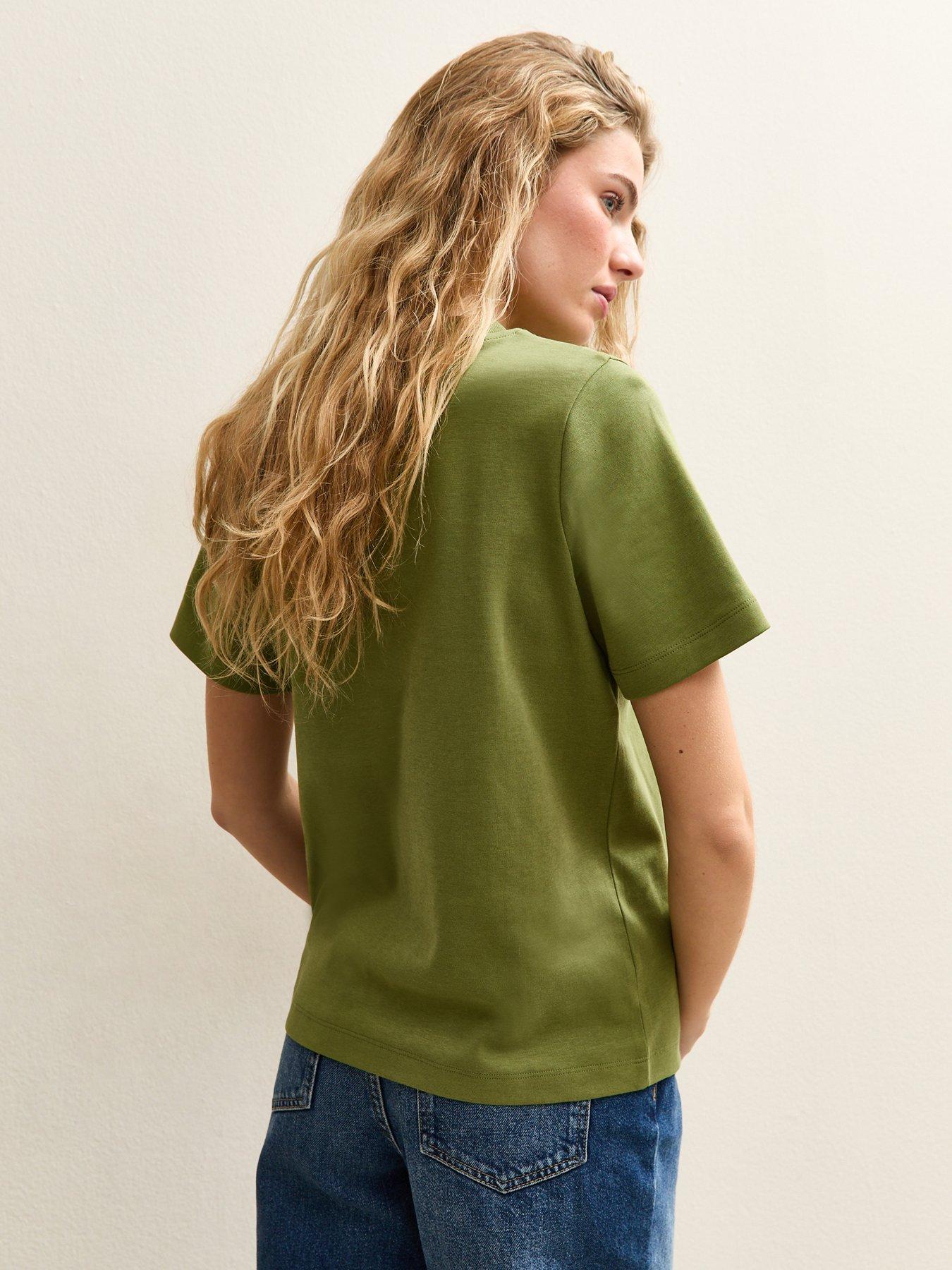 Image 2 of 5 of New Look Dark Khaki Premium Heavyweight Cotton T-Shirt - Green