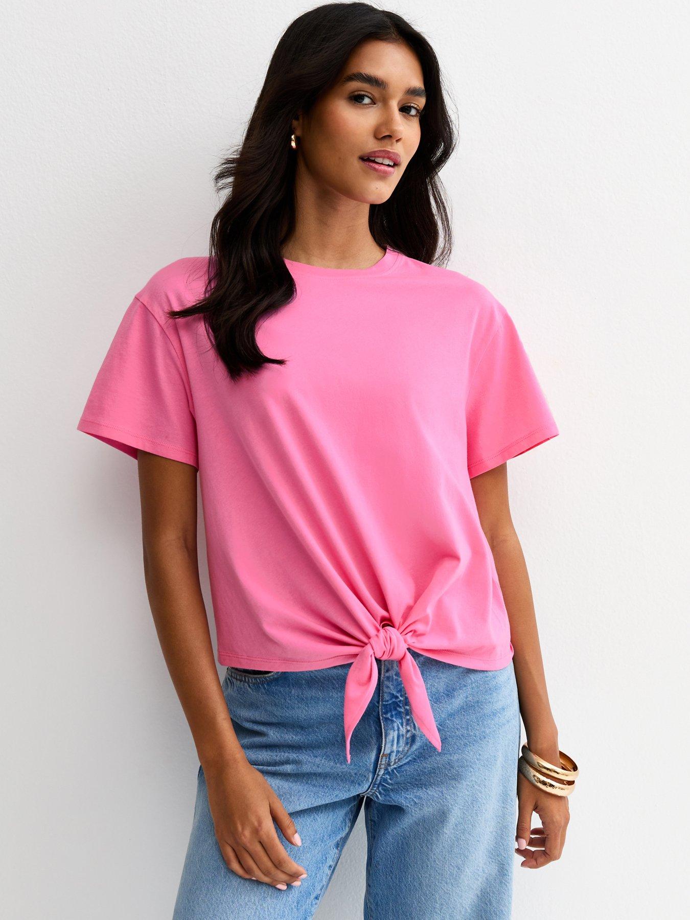 New Look Tie Front T-Shirt - Bright Pink