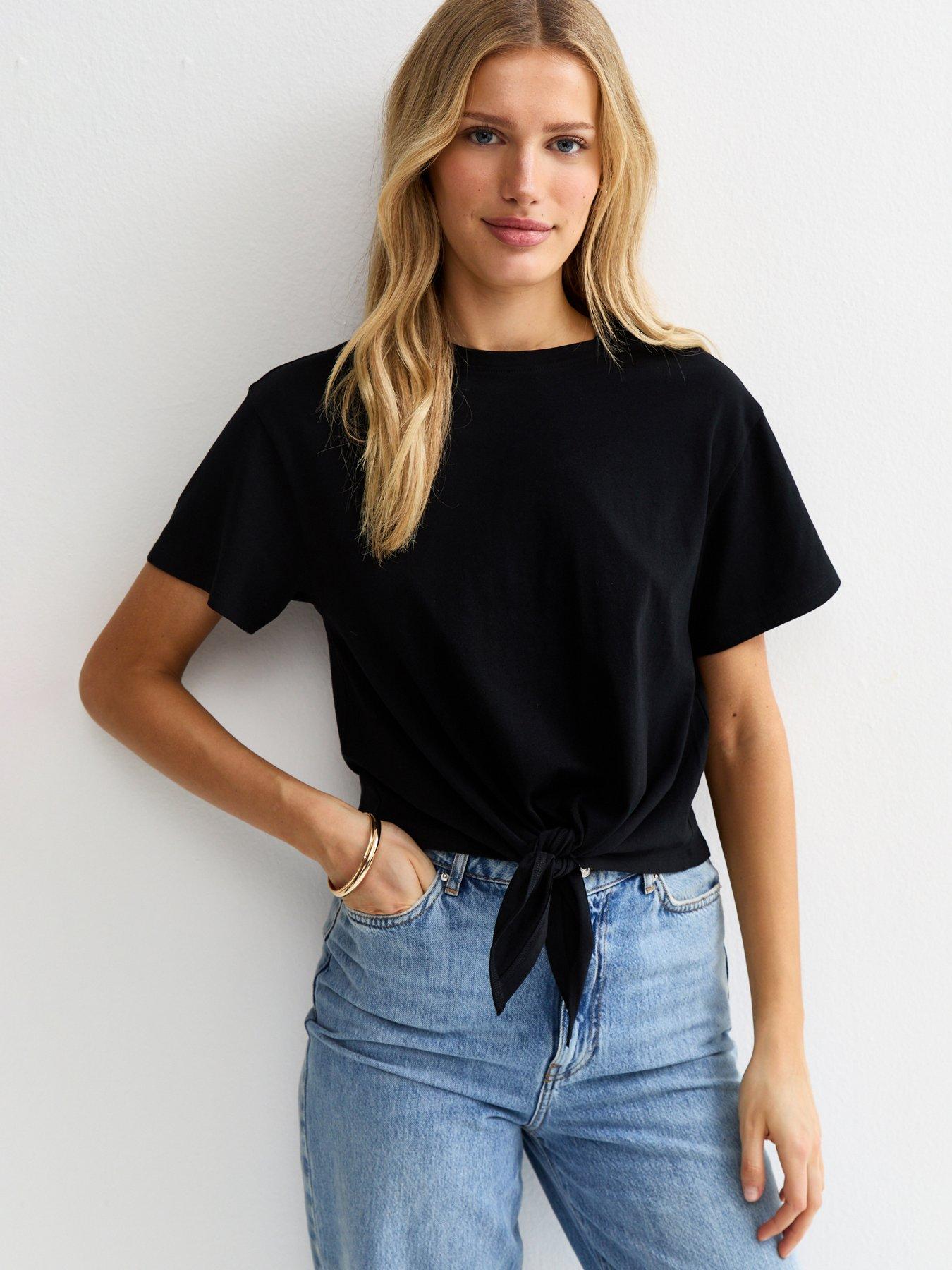  image of new-look-tie-front-t-shirt-black