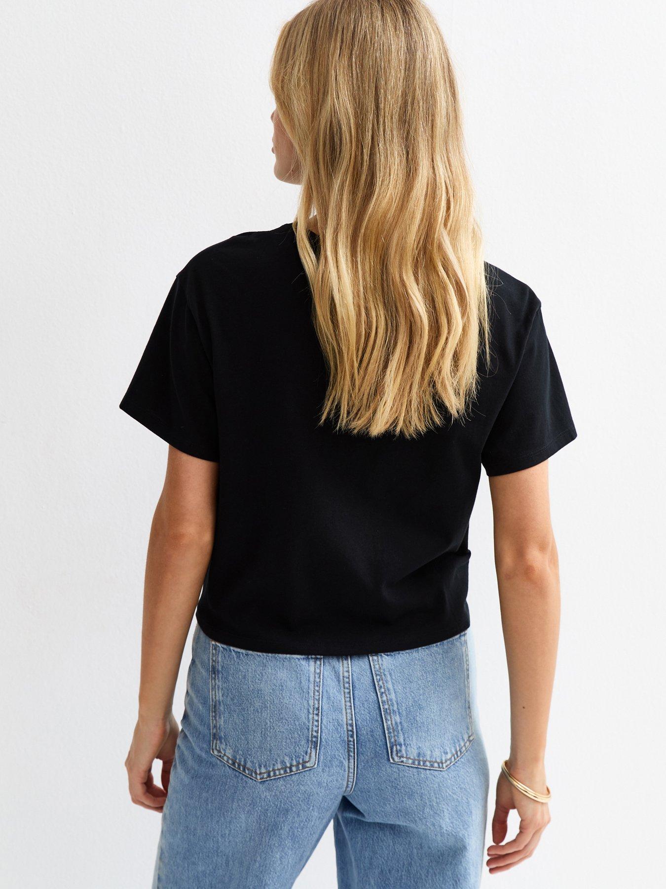  image of new-look-tie-front-t-shirt-black