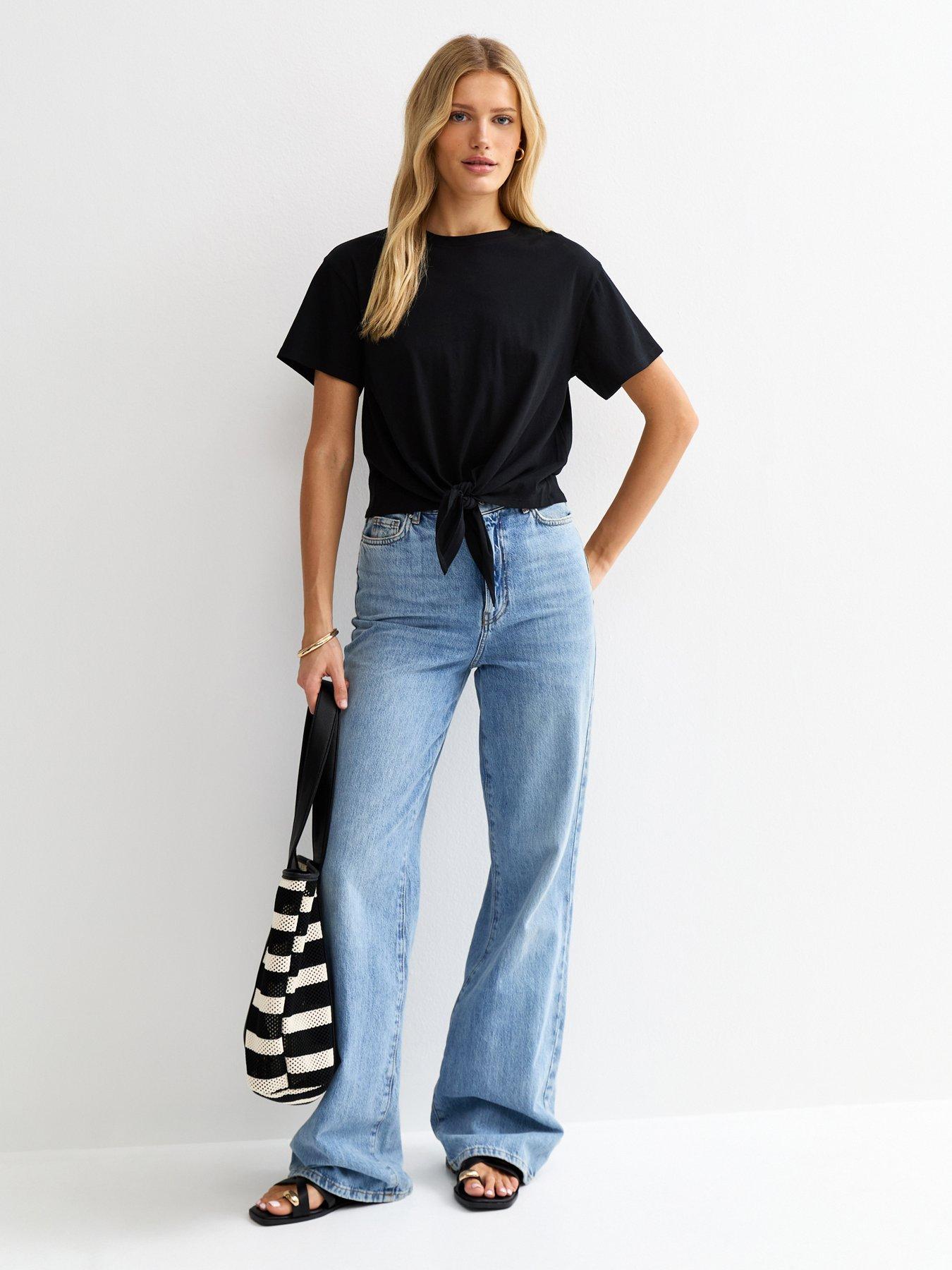  image of new-look-tie-front-t-shirt-black