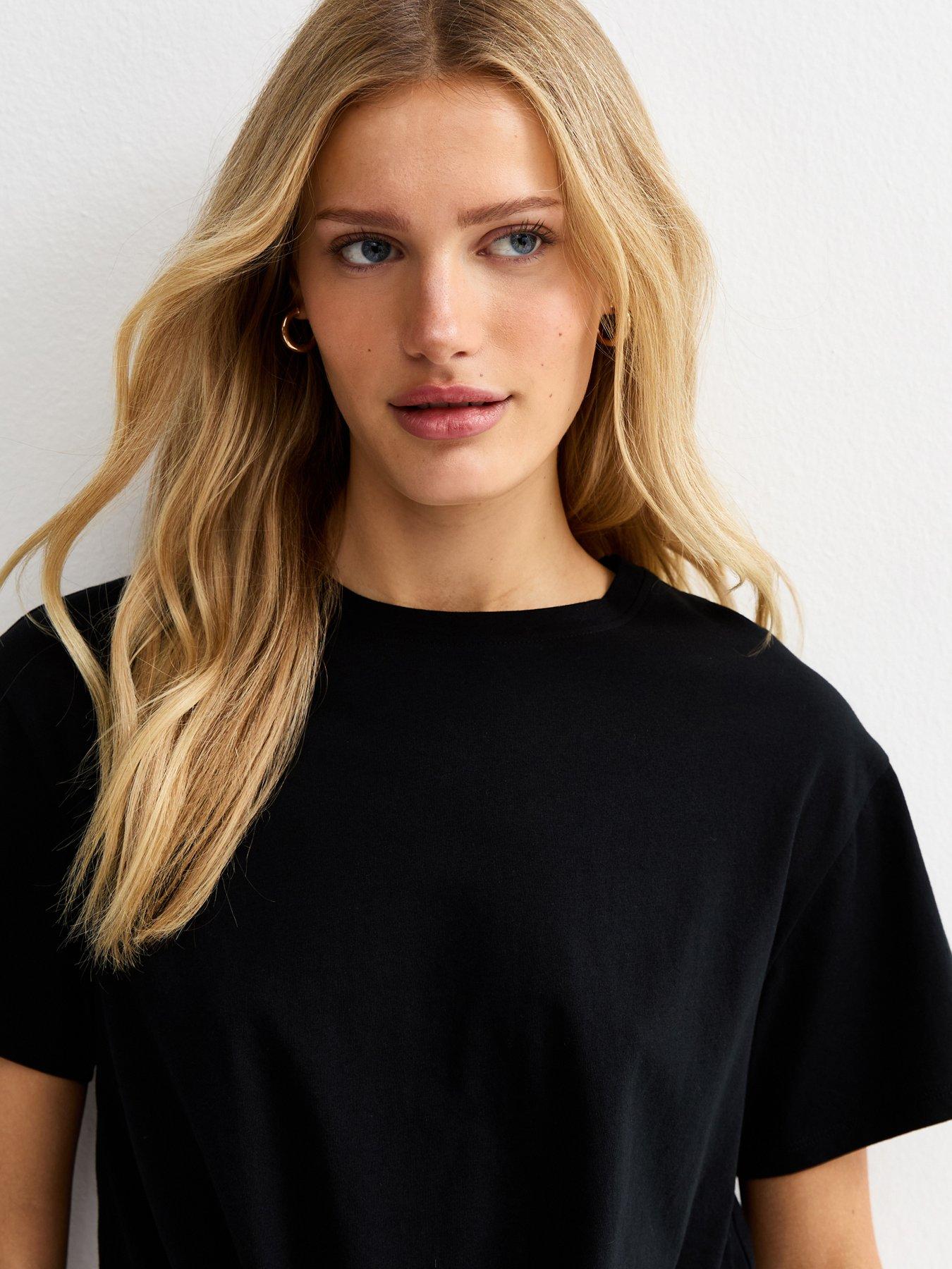  image of new-look-tie-front-t-shirt-black