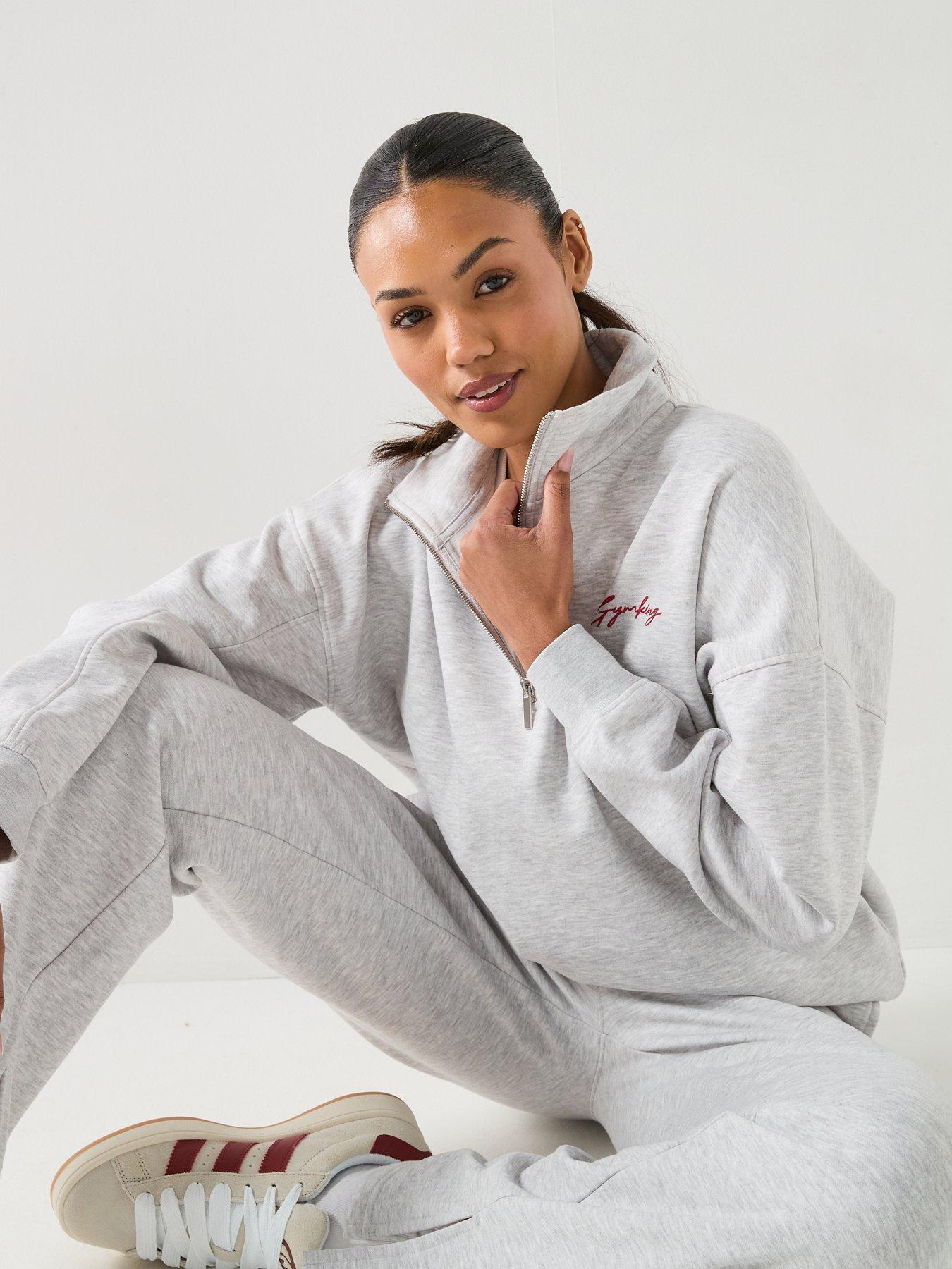 Image 5 of 6 of Gym King Womens Script Mindset 1/4 Zip Funnel Neck Sweatshirt - Grey