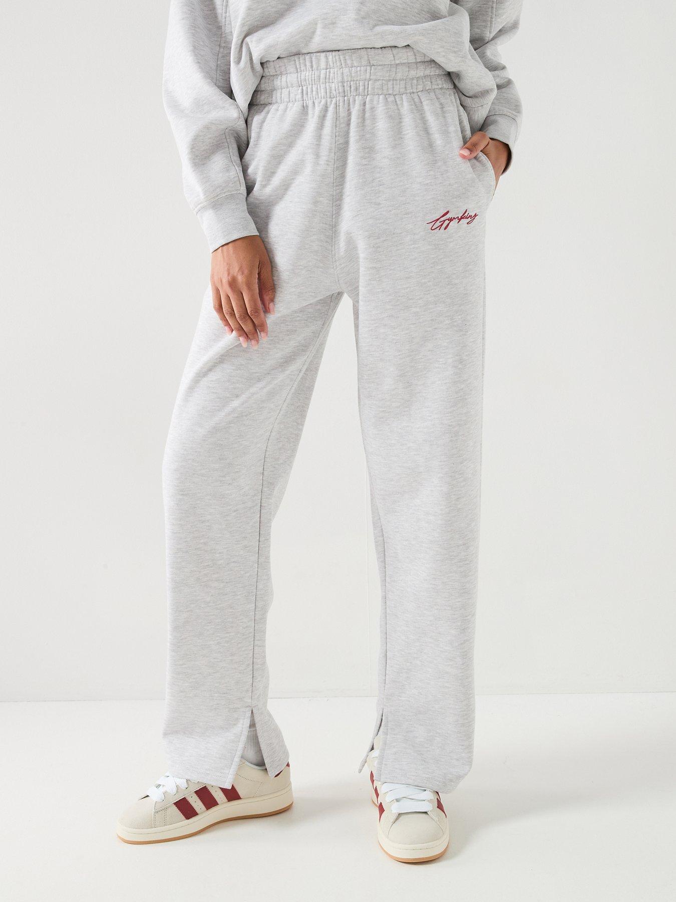  image of gym-king-womens-script-mindset-straight-leg-joggers-grey