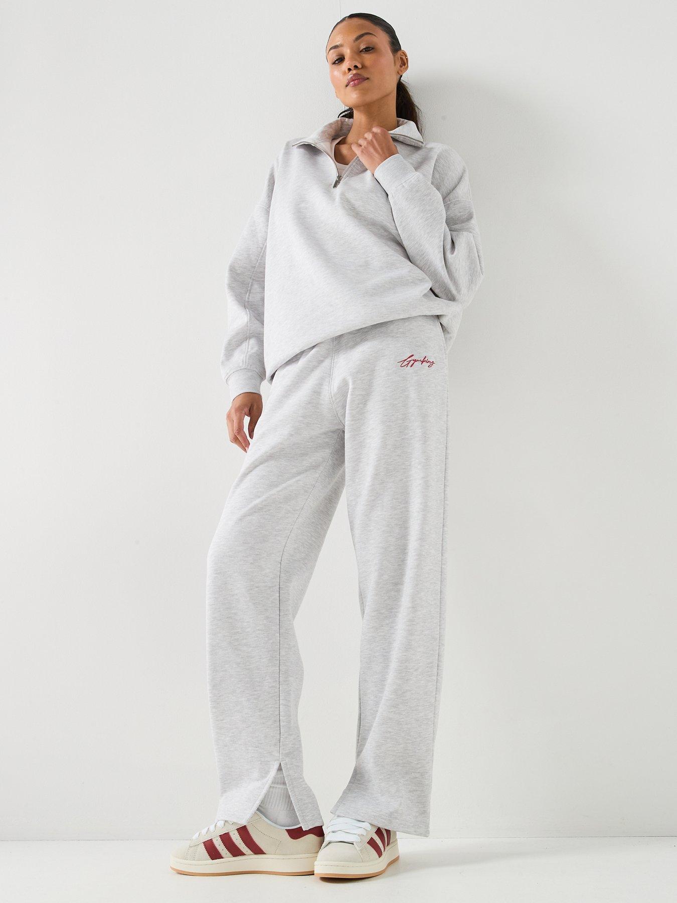  image of gym-king-womens-script-mindset-straight-leg-joggers-grey