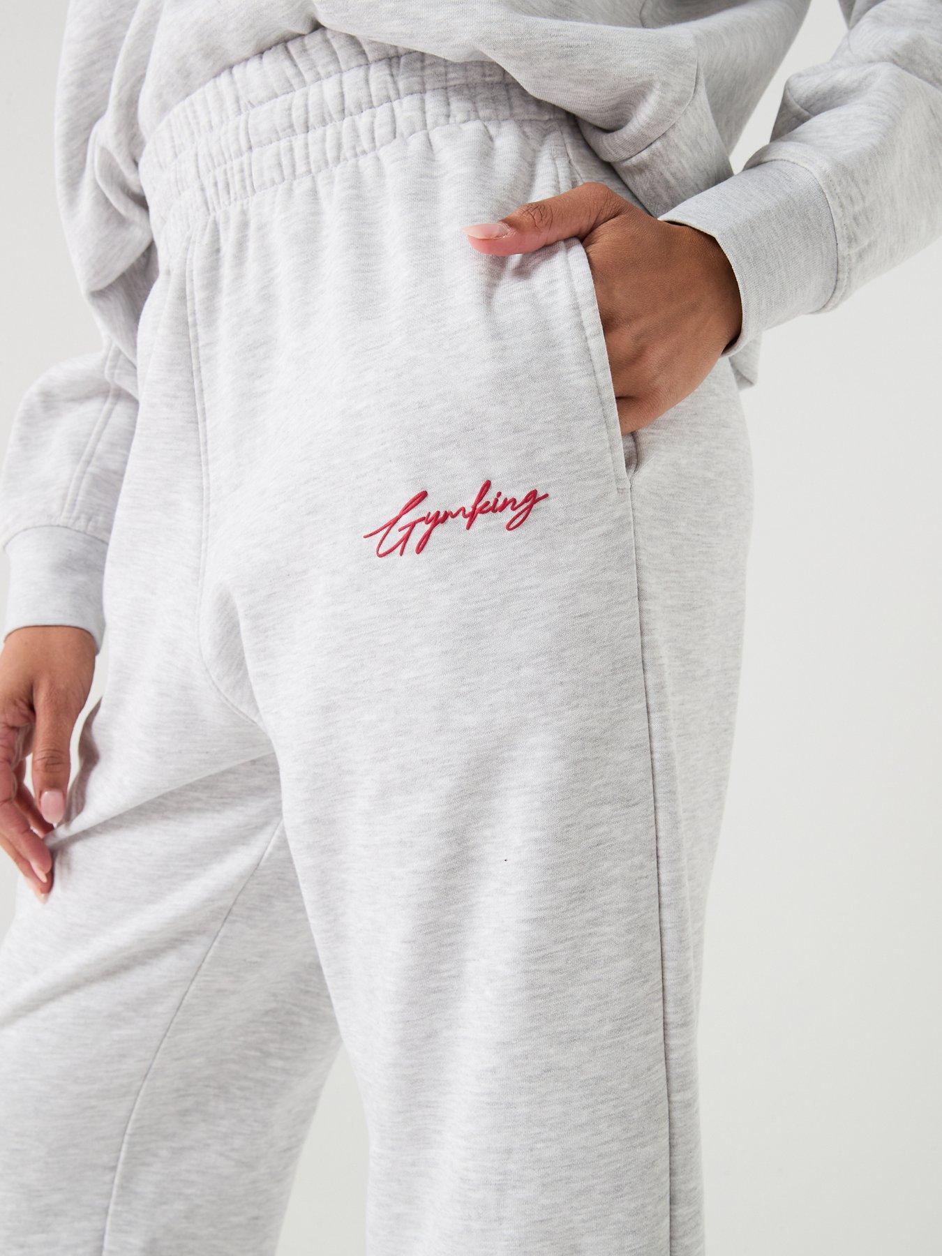  image of gym-king-womens-script-mindset-straight-leg-joggers-grey