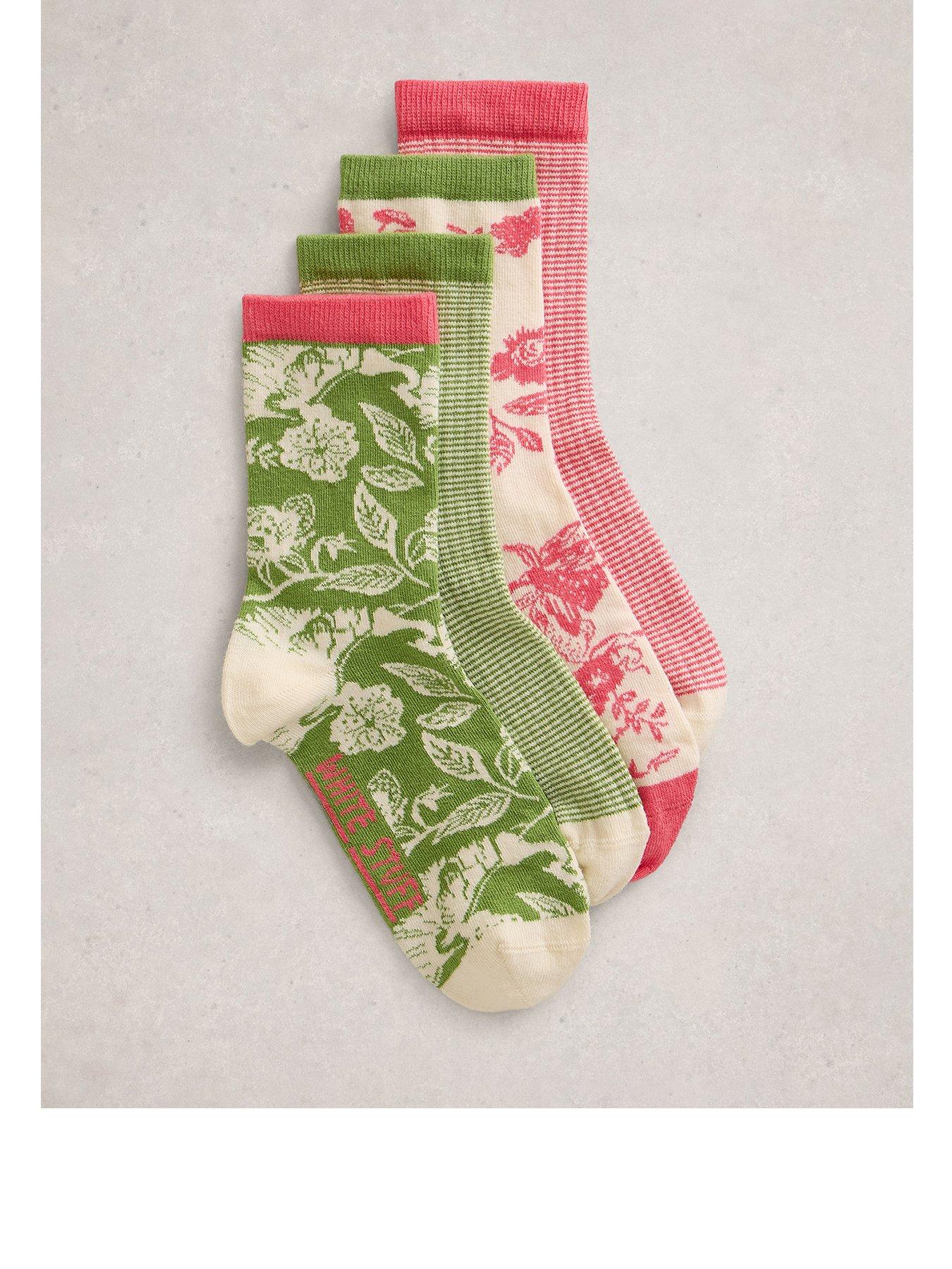 image of white-stuff-4-pack-floral-print-stripe-sock-pink