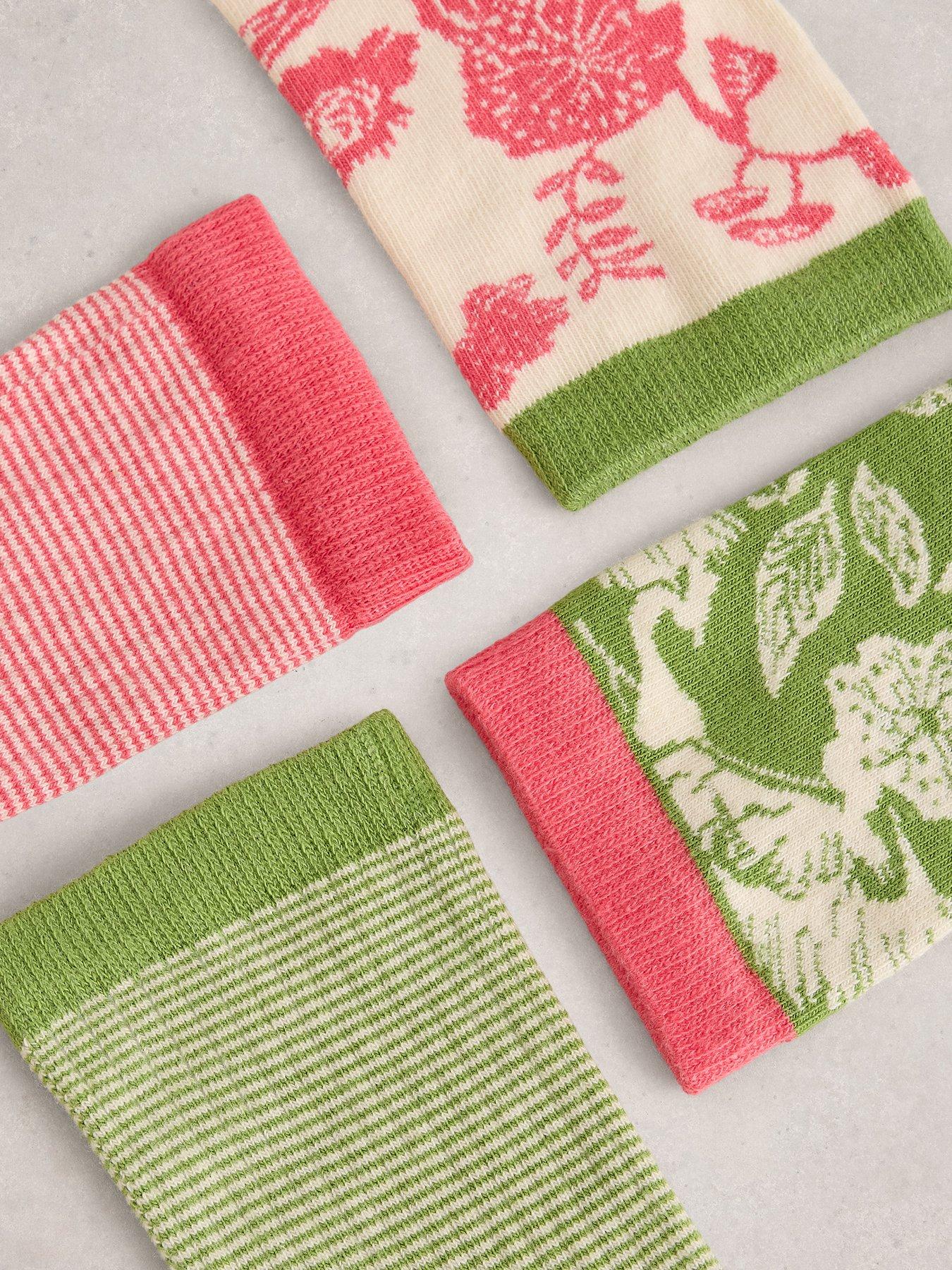  image of white-stuff-4-pack-floral-print-stripe-sock-pink