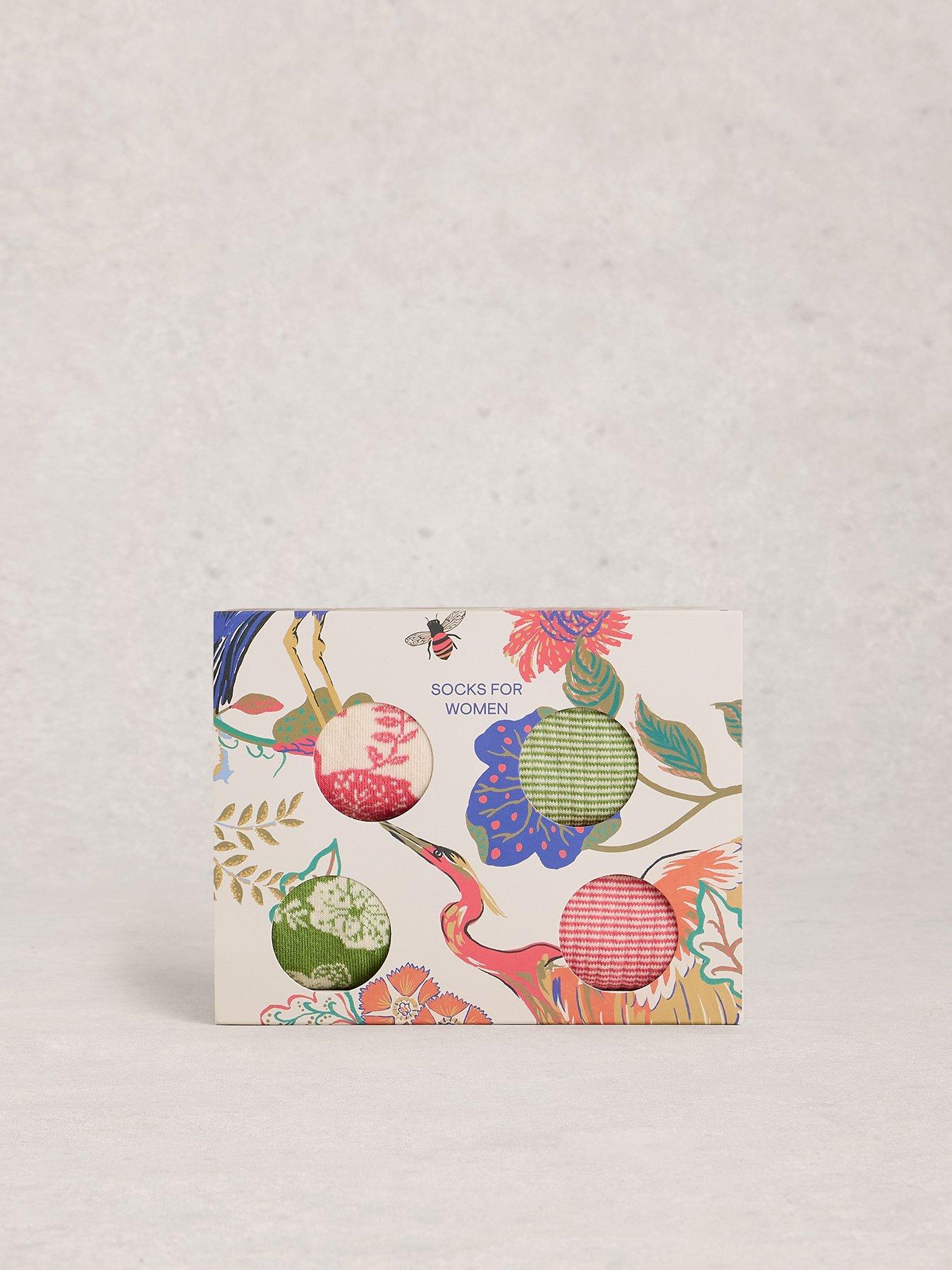  image of white-stuff-4-pack-floral-print-stripe-sock-pink