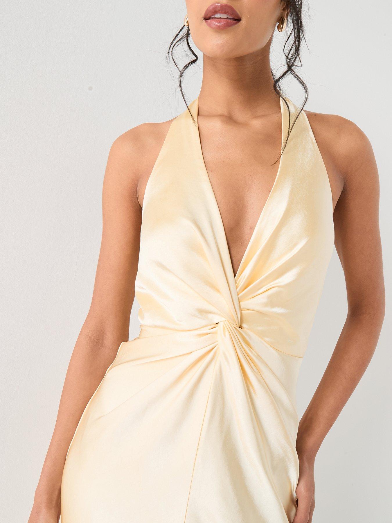 lesbian wedding bridesmaid dresses La Lune Ruched Halter Maxi Dress | Lemon | Dresses main image 1