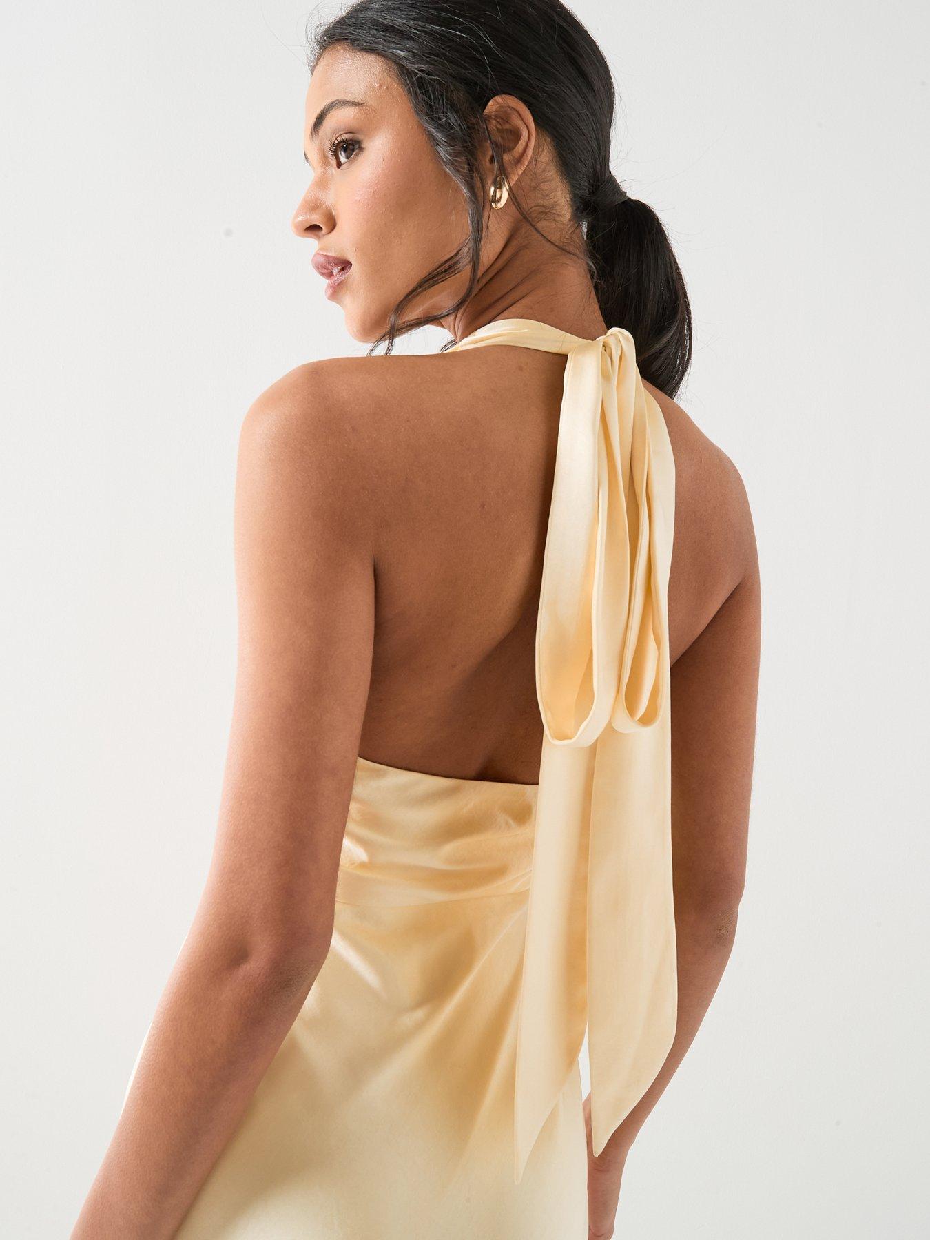 lesbian wedding bridesmaid dresses Women's Lemon Satin One Shoulder Maxi Dress | Ellen