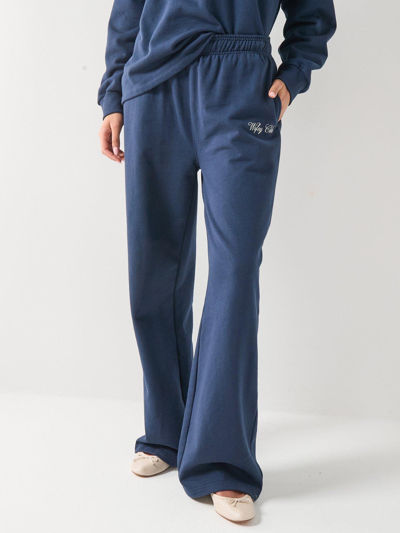 Six Stories Wifey Club Wide Leg Joggers - Navy