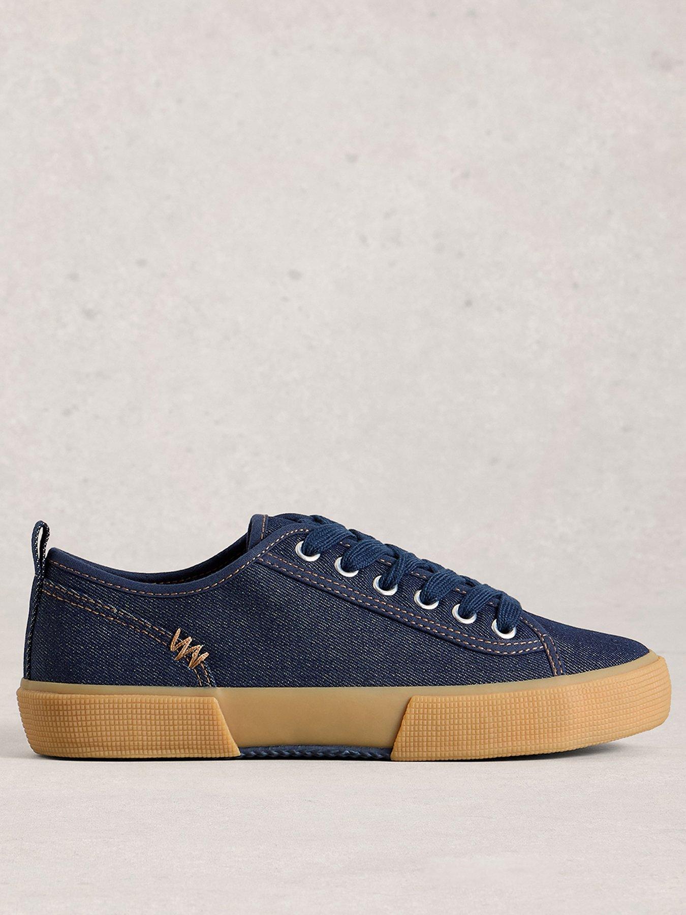 Image 1 of 4 of White Stuff Pippa Canvas Lace Up Trainer - Blue
