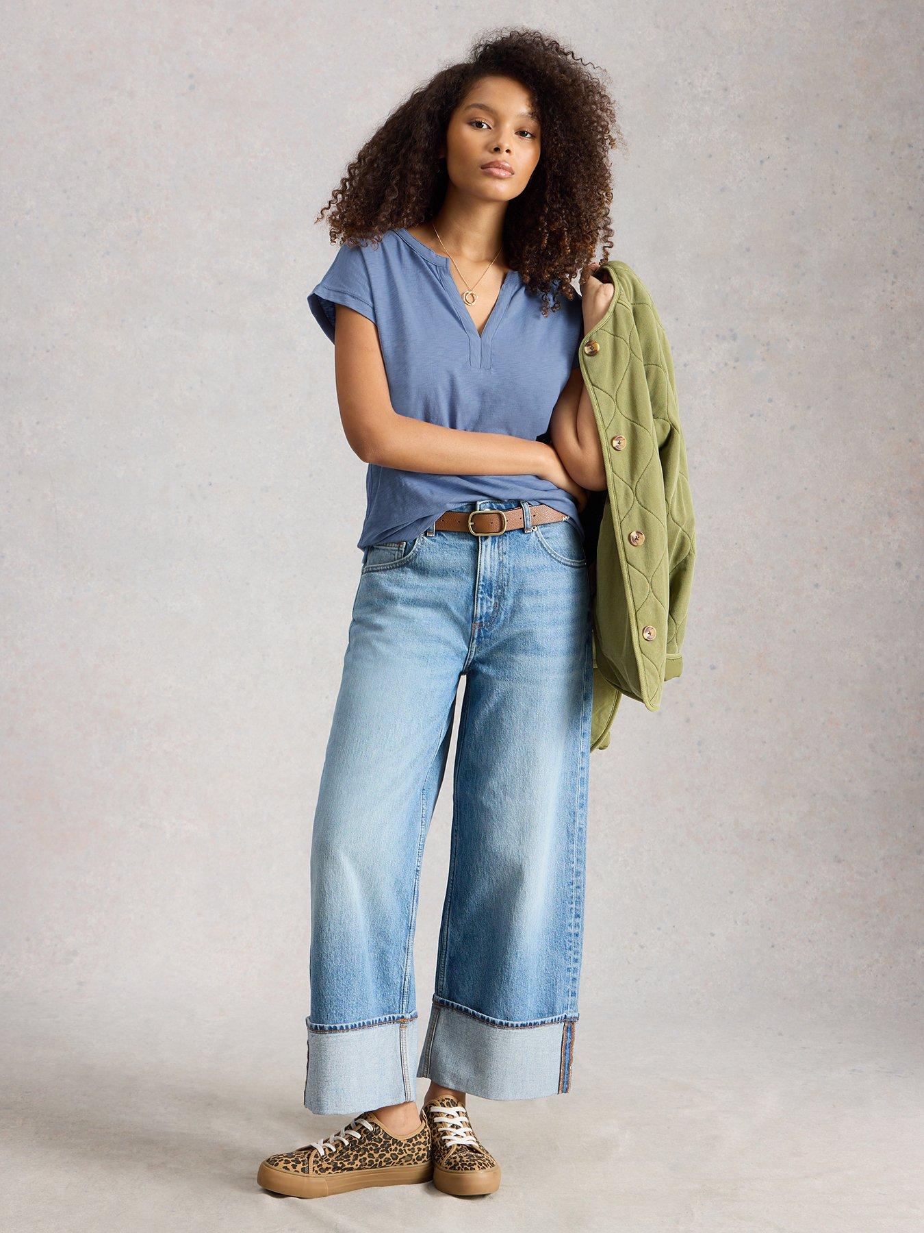 White Stuff Nina Notch Neck T-Shirt - Blue