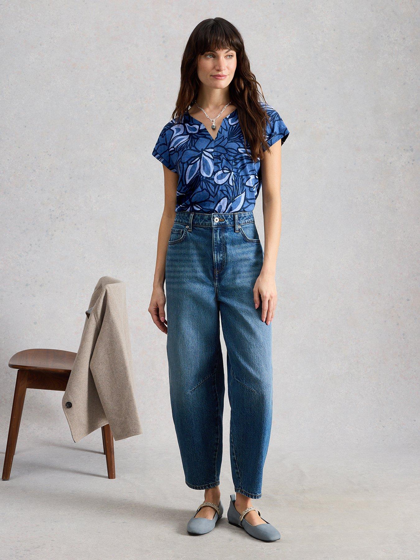Image 3 of 6 of White Stuff Nelly Notch Neck T-Shirt - Blue