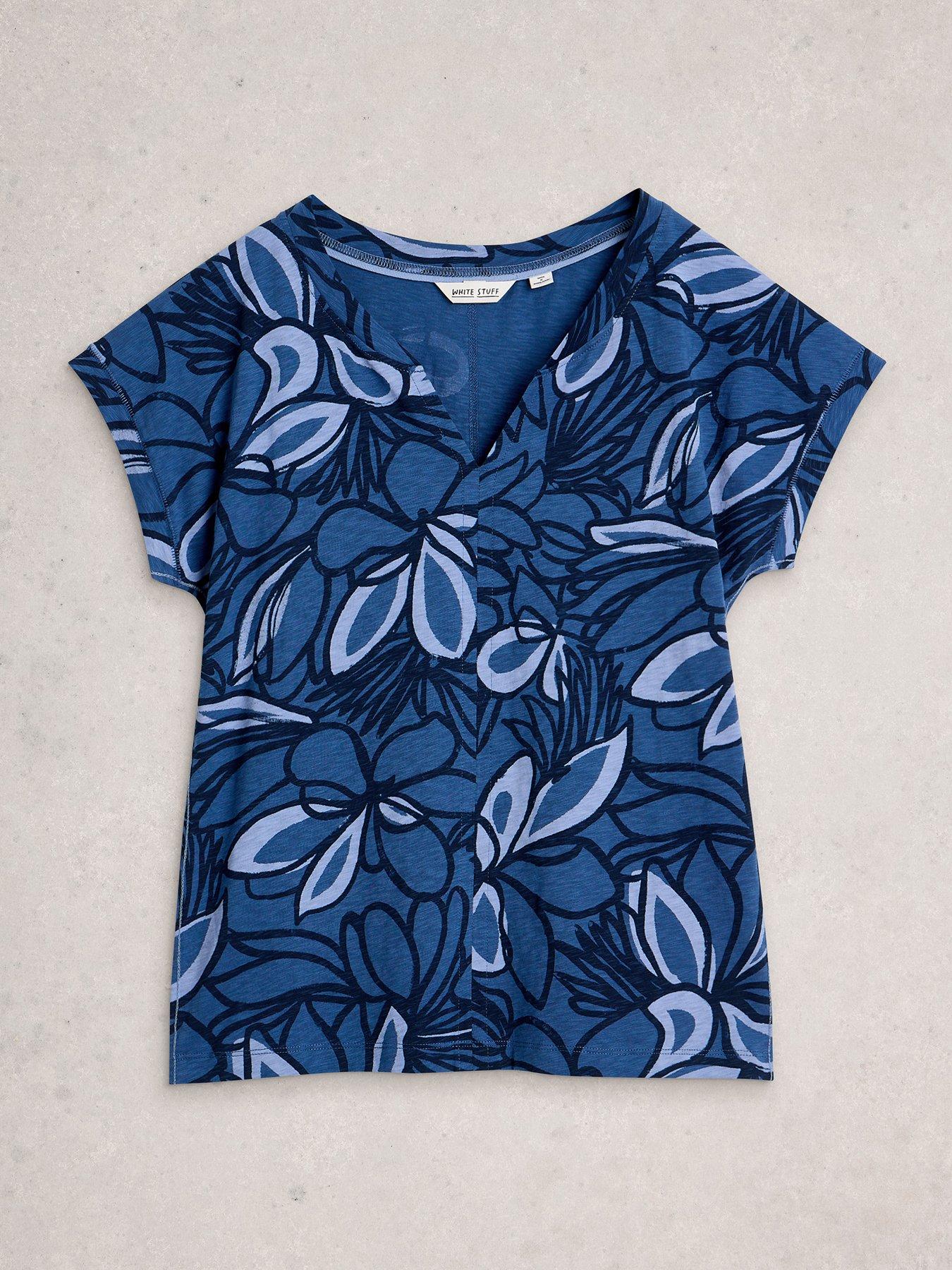 Image 5 of 6 of White Stuff Nelly Notch Neck T-Shirt - Blue