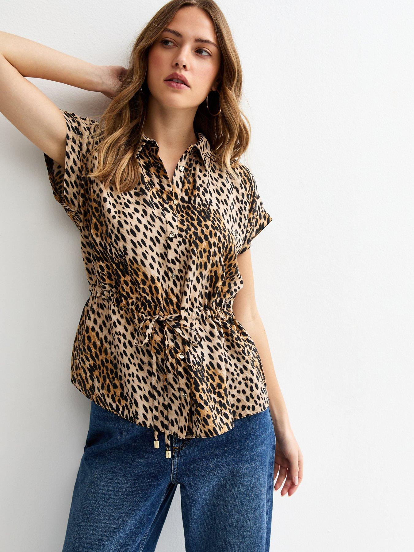 Image 1 of 5 of New Look Brown Animal Print Drawstring Shirt