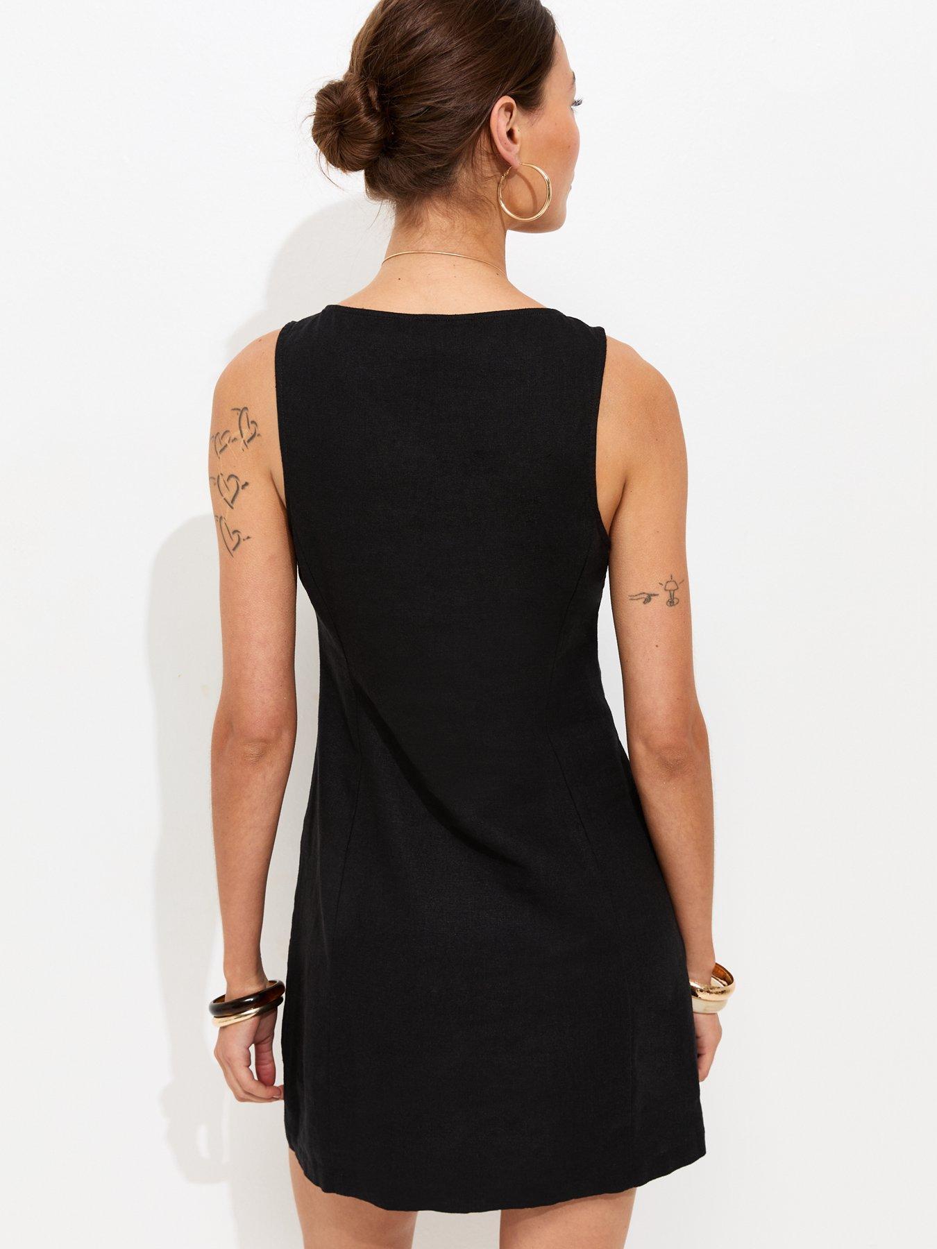 Image 2 of 5 of New Look Linen Blend Button Through Mini Dress - Black