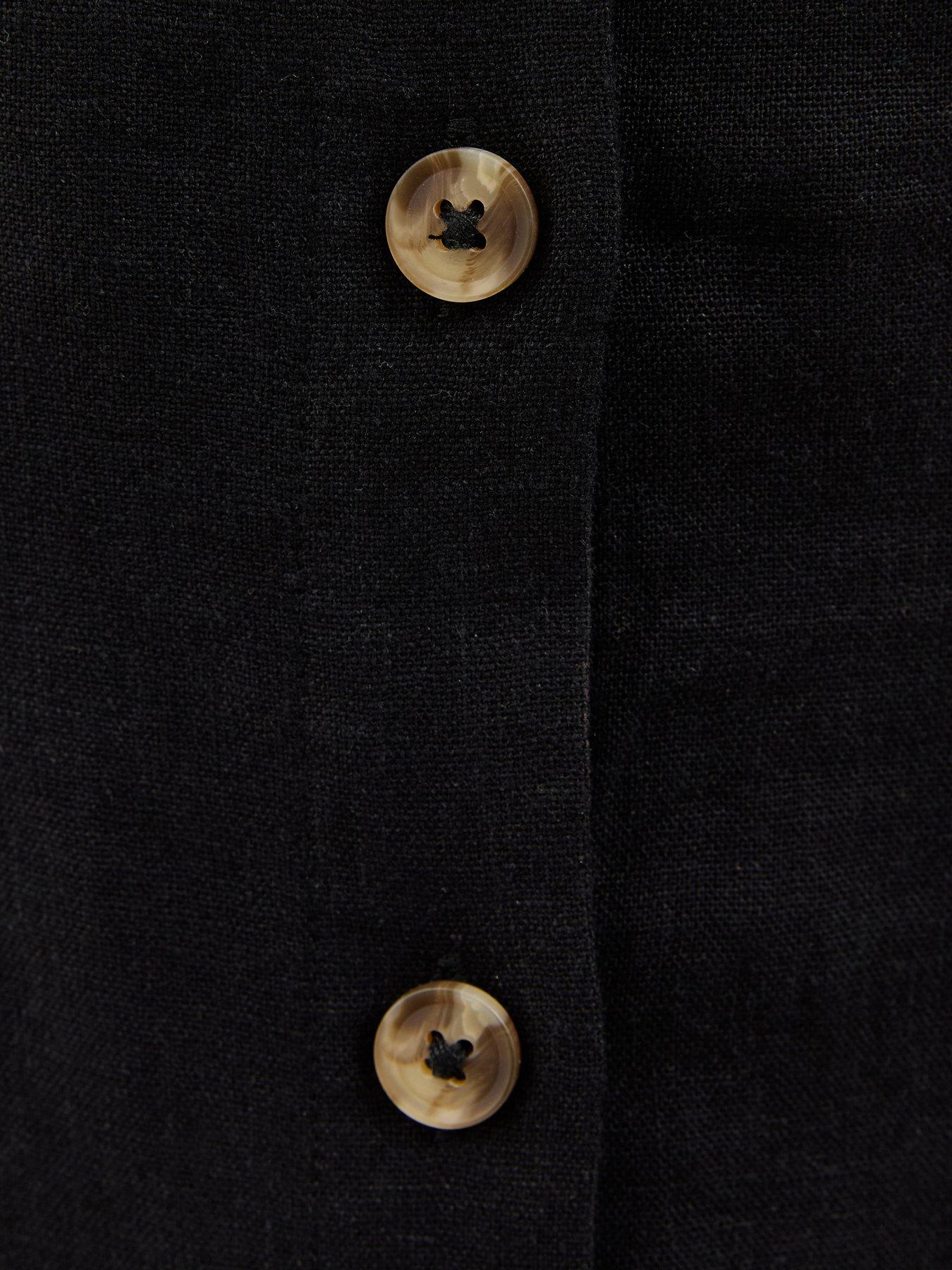 Image 5 of 5 of New Look Linen Blend Button Through Mini Dress - Black