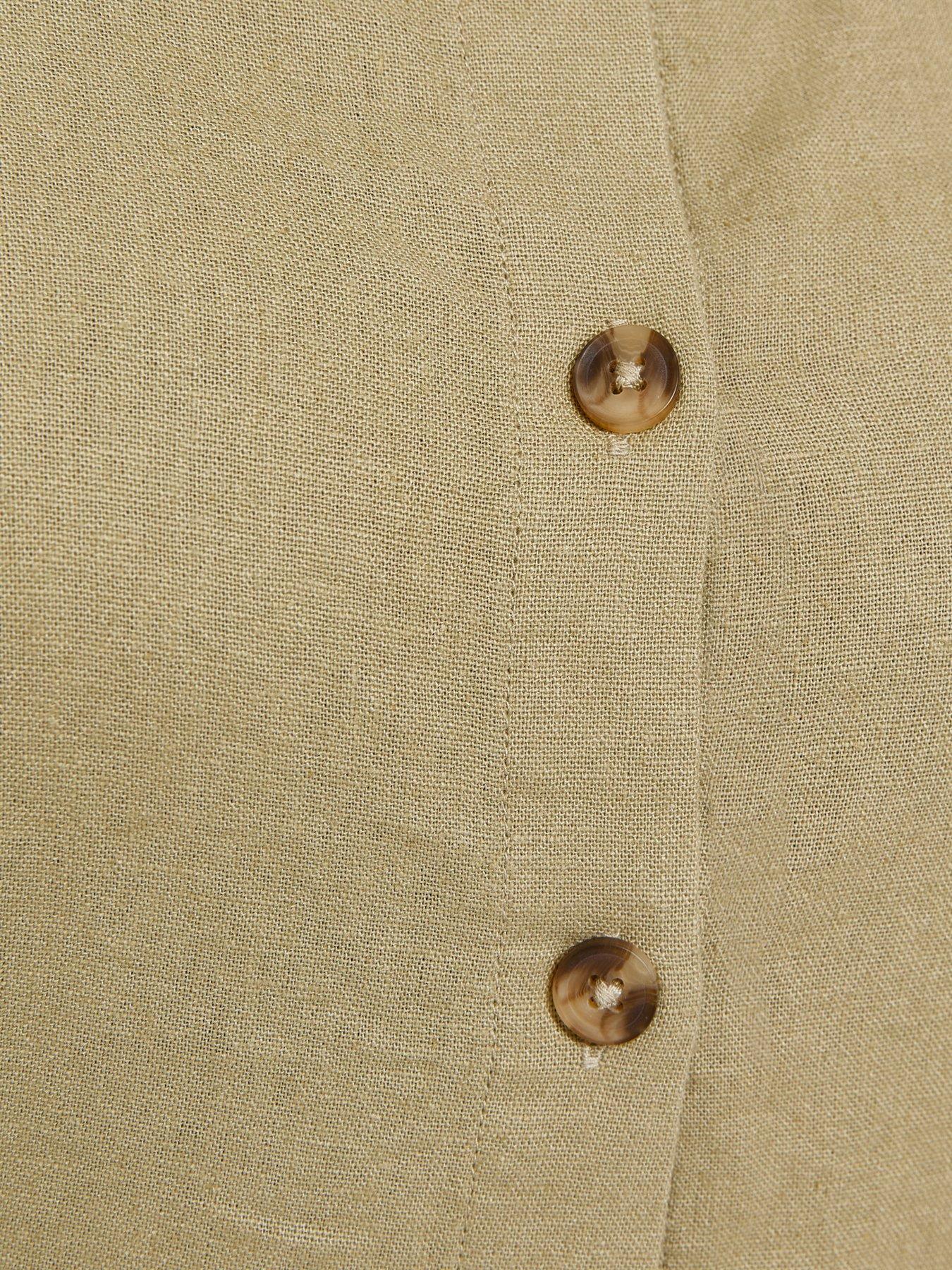 Image 5 of 5 of New Look Linen Blend Button Through Mini Dress - Light Khaki