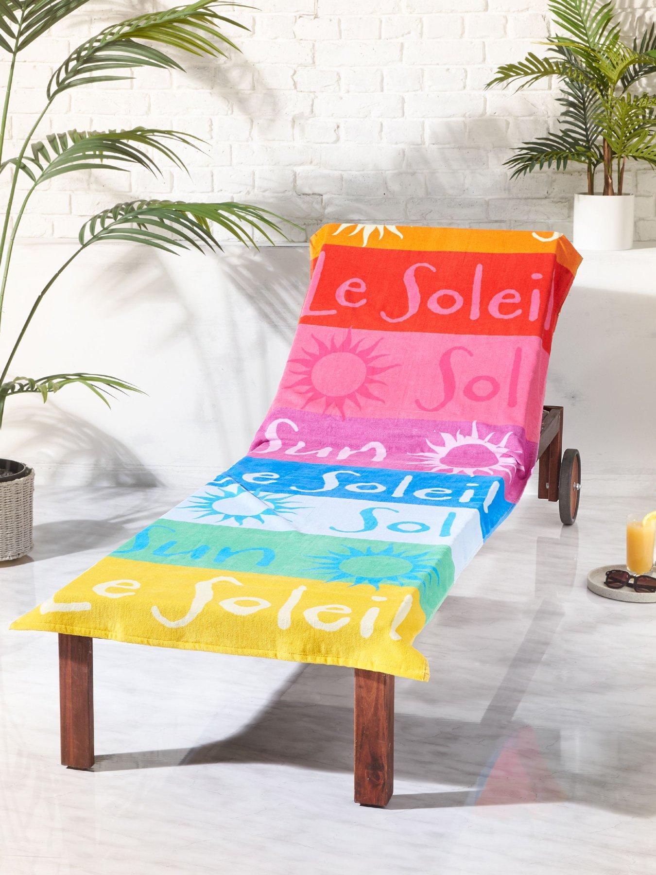 Catherine Lansfield Block Stripe Lounger 100% Cotton Sun Lounger Beach Towel Bright
