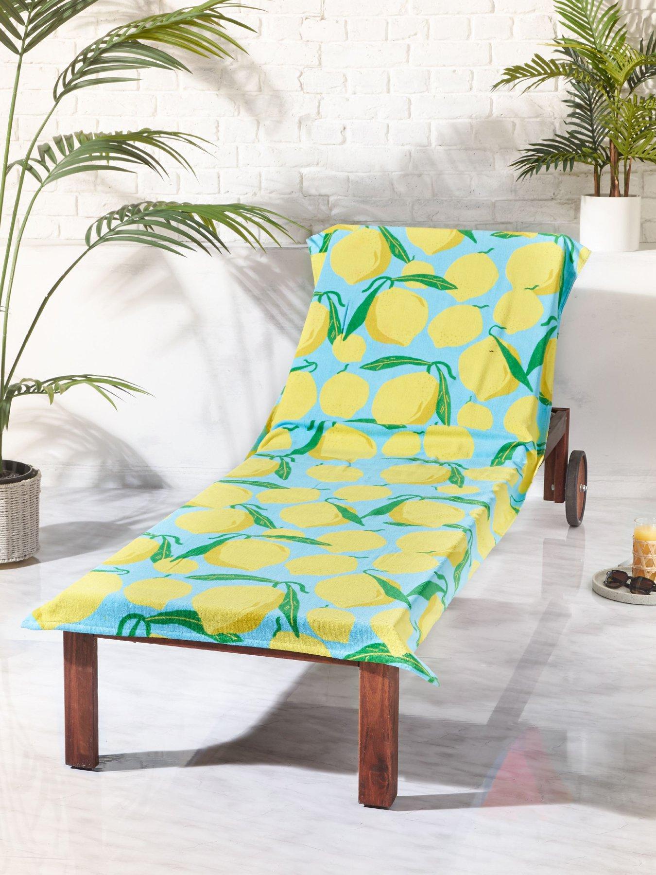 Catherine Lansfield Lemons Lounger 100% Cotton Sun Lounger Beach Towel Aqua