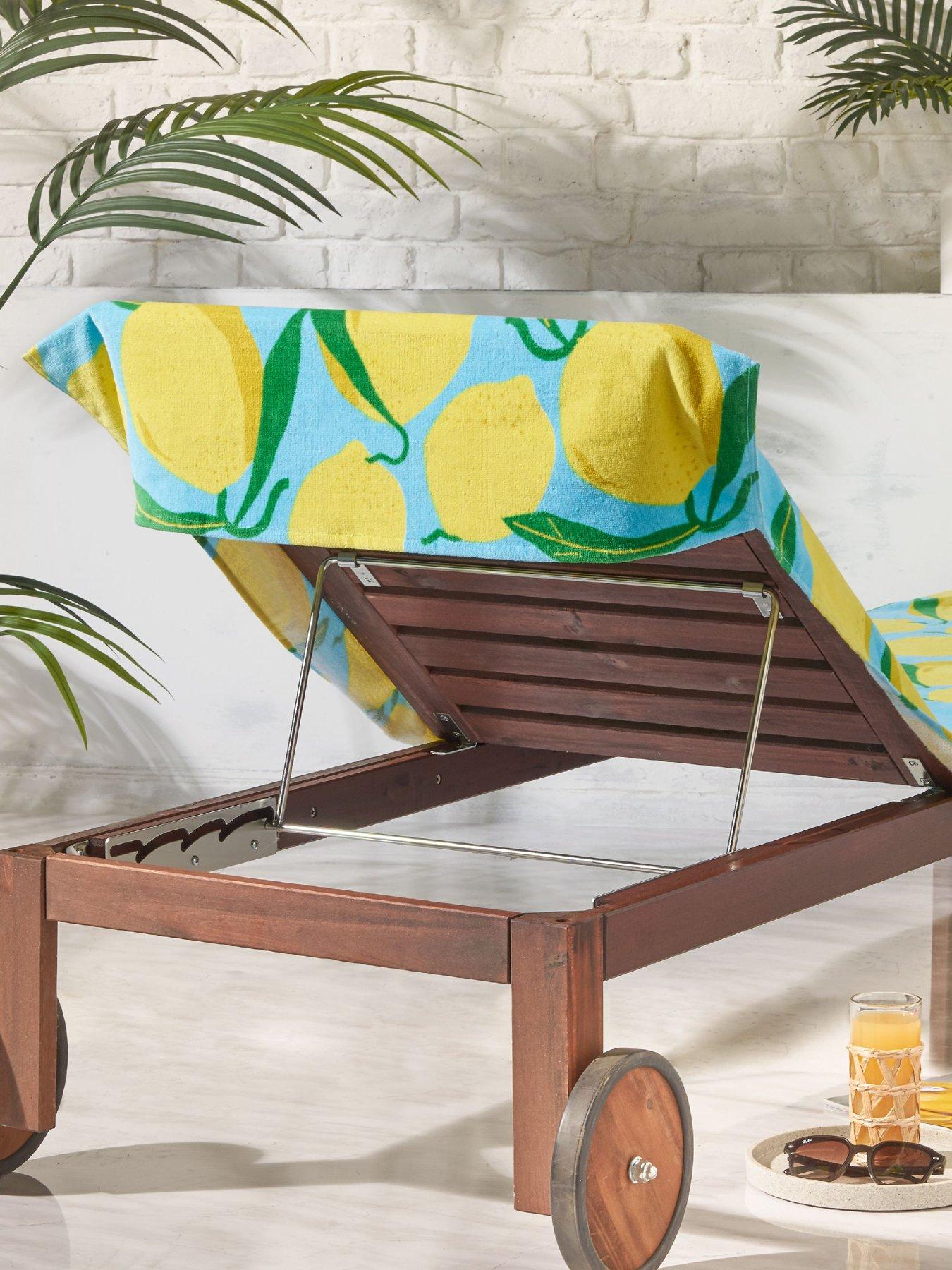 Image 3 of 4 of Catherine Lansfield Lemons Lounger 100% Cotton Sun Lounger Beach Towel Aqua