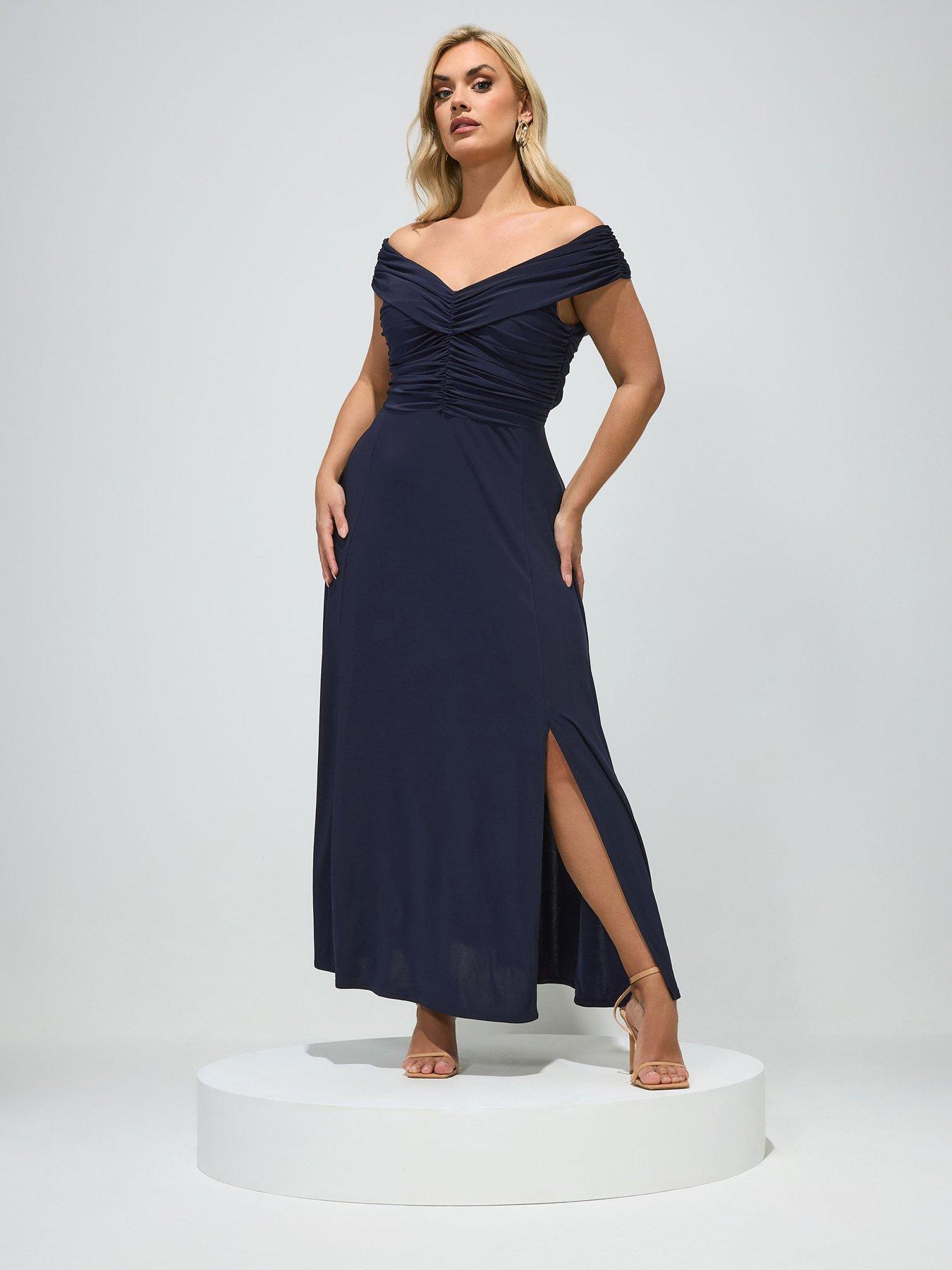 Yours Curve Maxi Gathered Bardot Dress