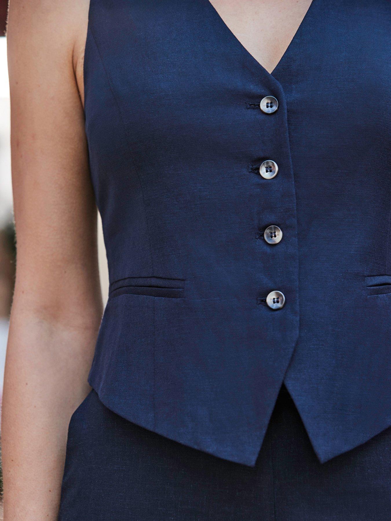  image of sosandar-linen-blend-waistcoat-navy