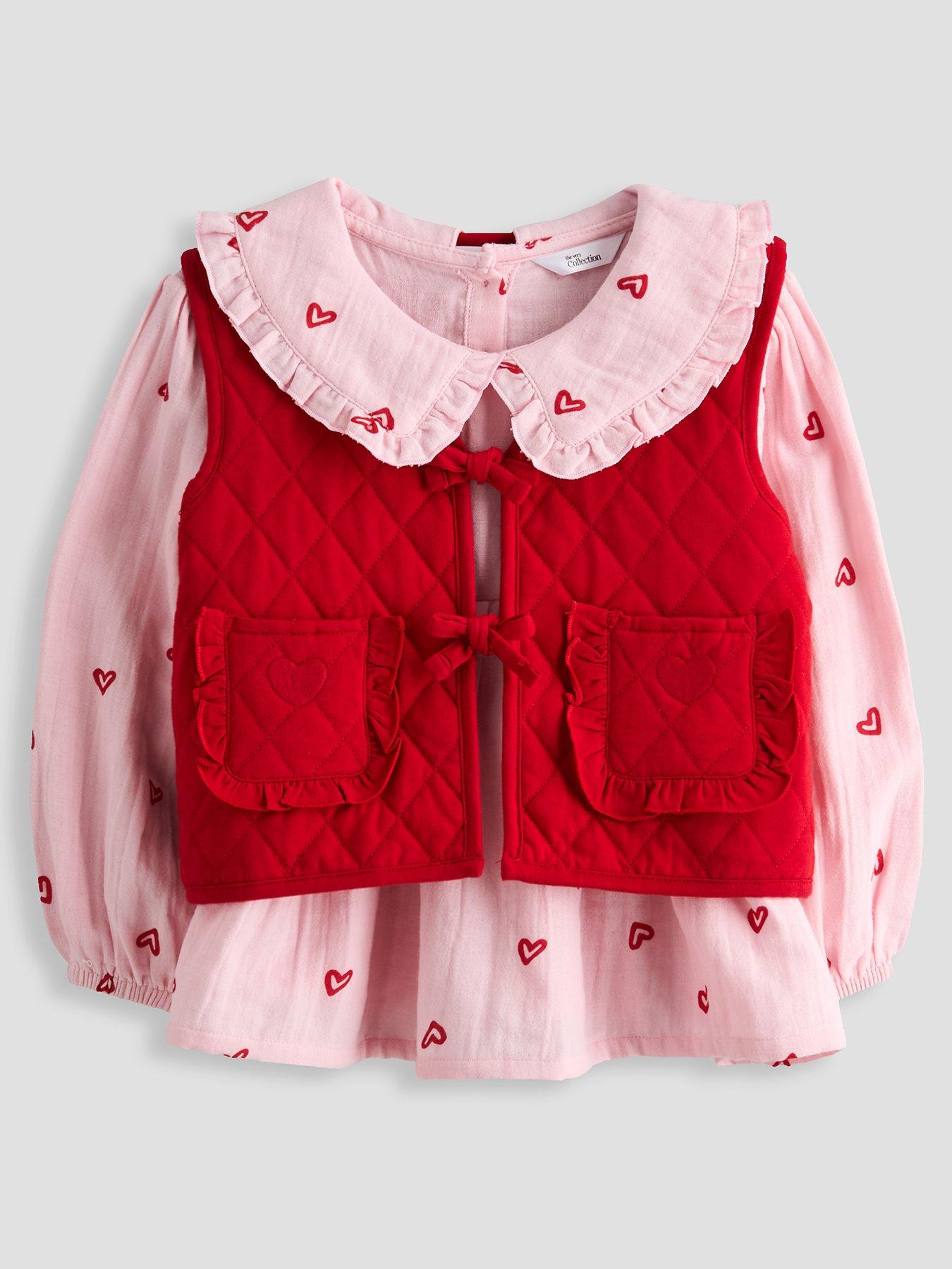 The Very Collection Girls Blouse and Waistcoat Set - Pink/Red
