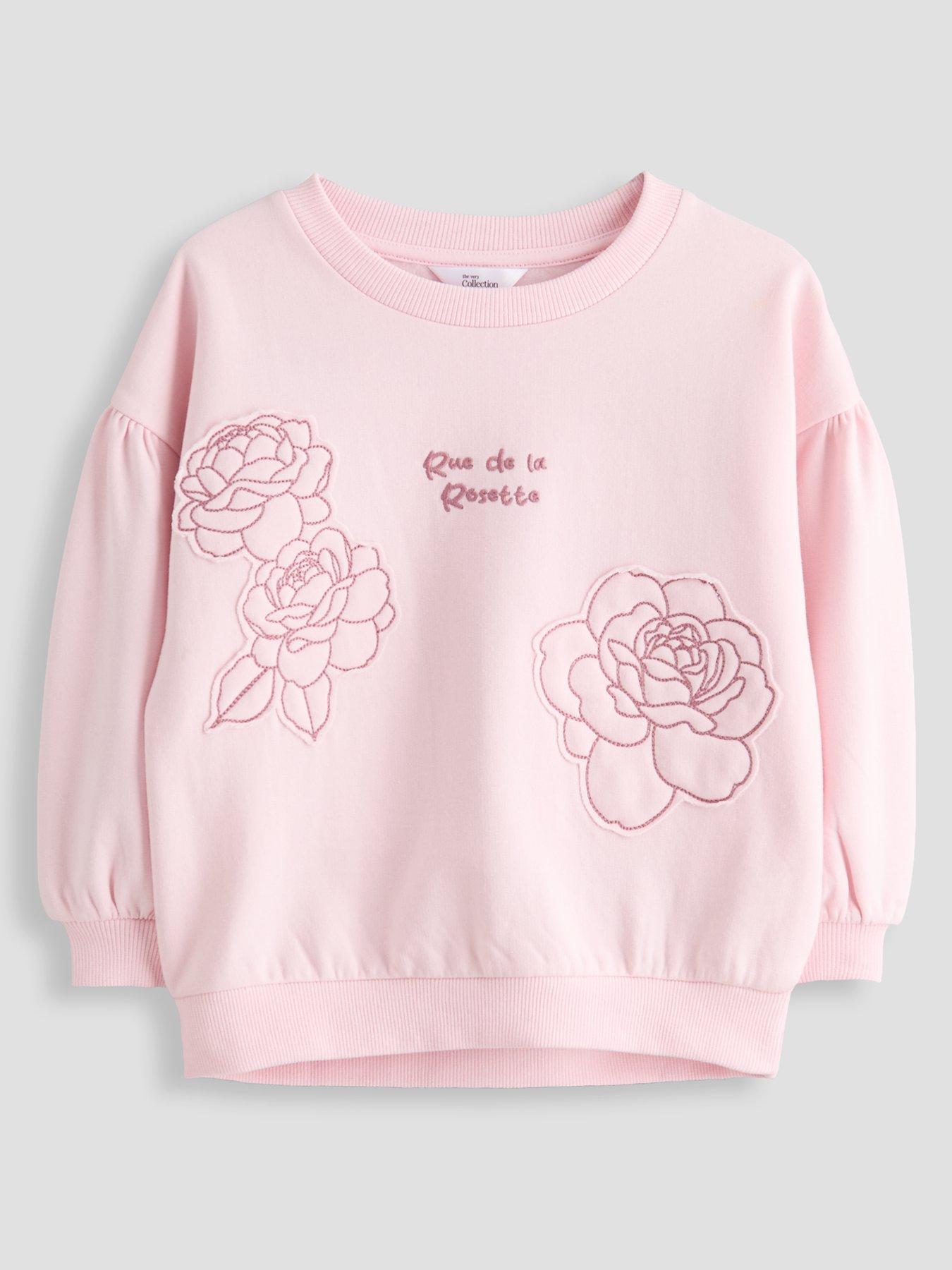 The Very Collection Girls Rose Floral Sweat Jumper - Pink