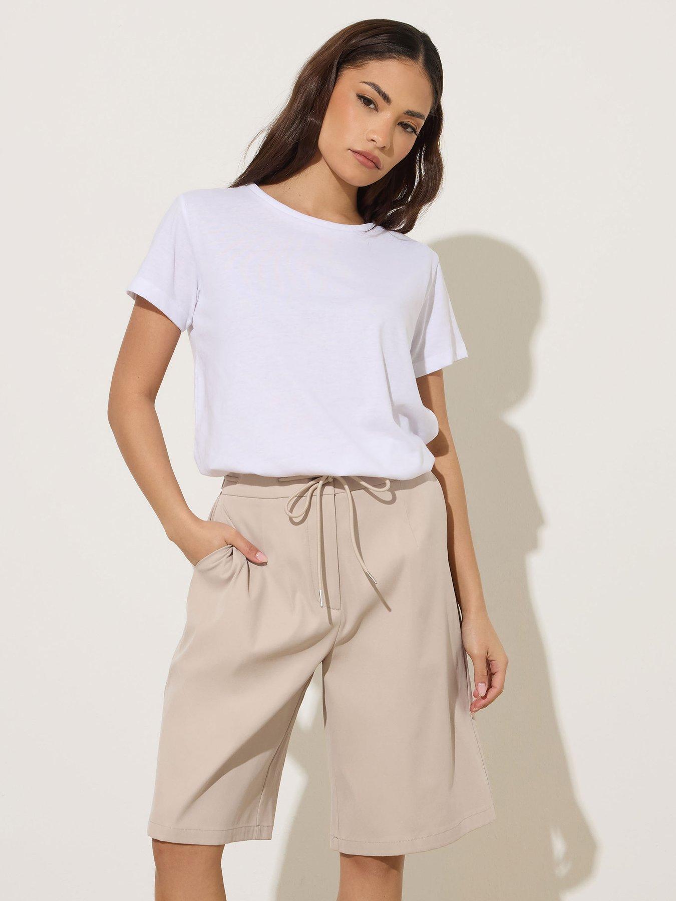 front image of pixiegirl-petite-drawstring-jorts-cream