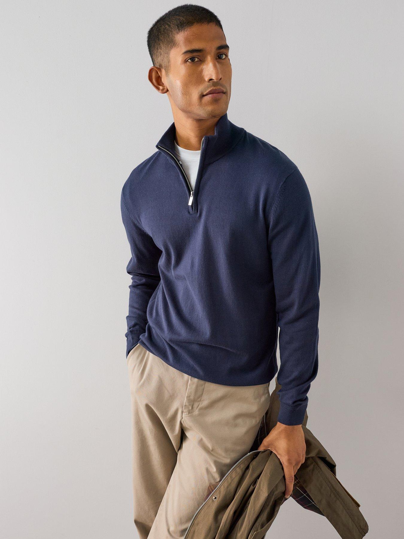The Very Collection Cotton Rich 1/4 Zip Jumper - Navy