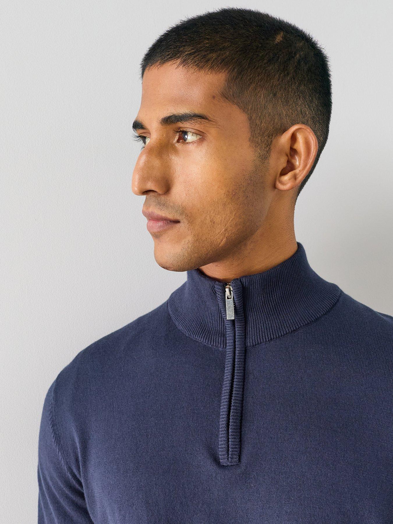 Image 4 of 7 of The Very Collection Cotton Rich 1/4 Zip Jumper - Navy