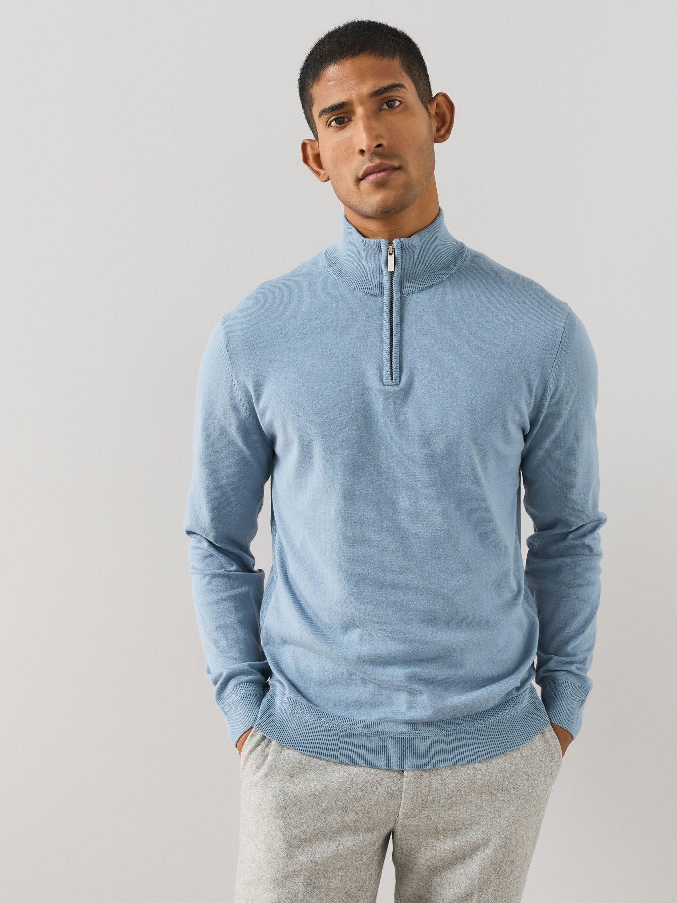 The Very Collection Cotton Rich 1/4 Zip Jumper - Blue