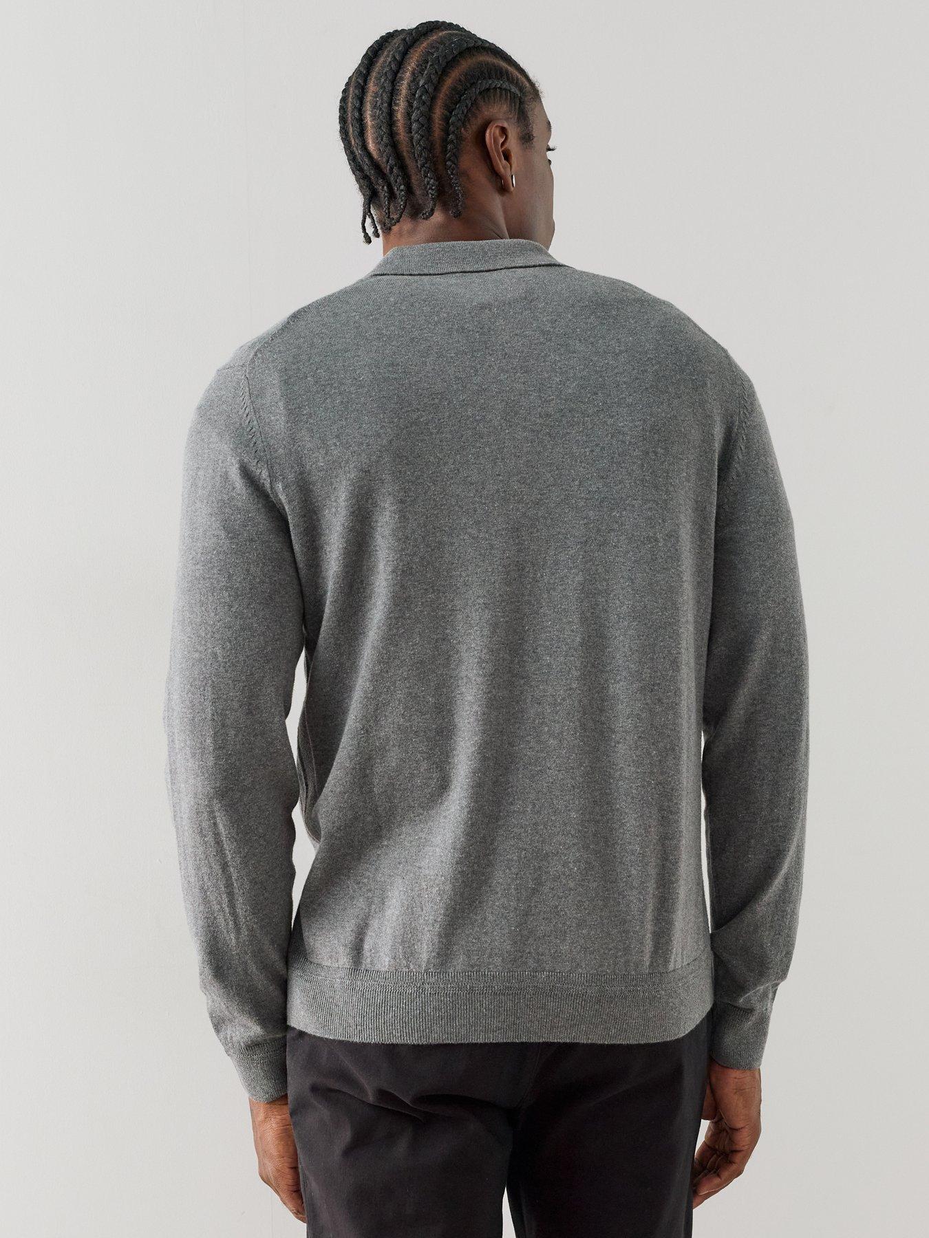 Image 2 of 7 of The Very Collection Cotton Rich Long Sleeve Polo Jumper - Charcoal