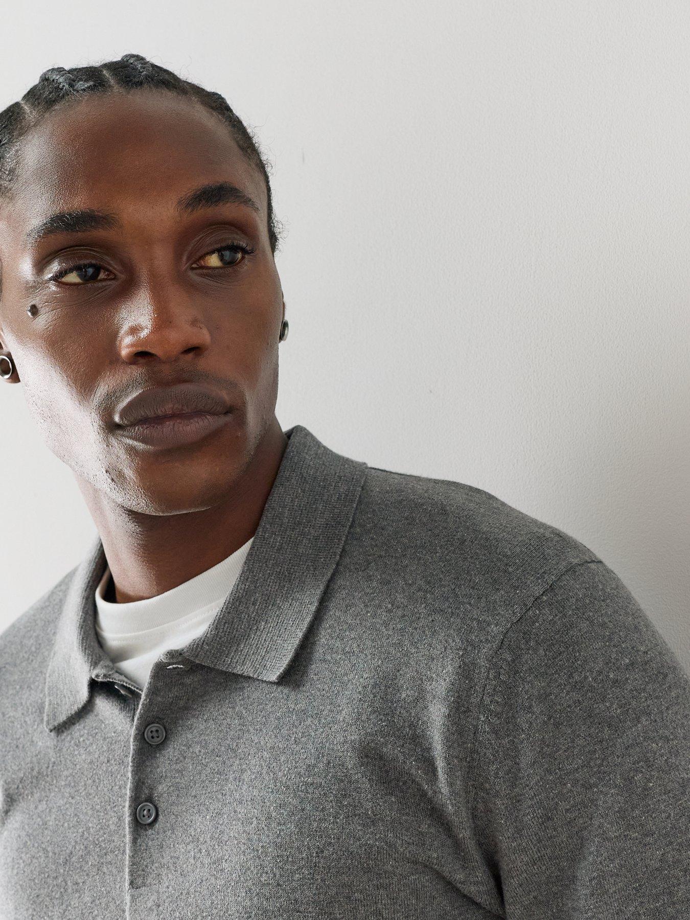 Image 4 of 7 of The Very Collection Cotton Rich Long Sleeve Polo Jumper - Charcoal